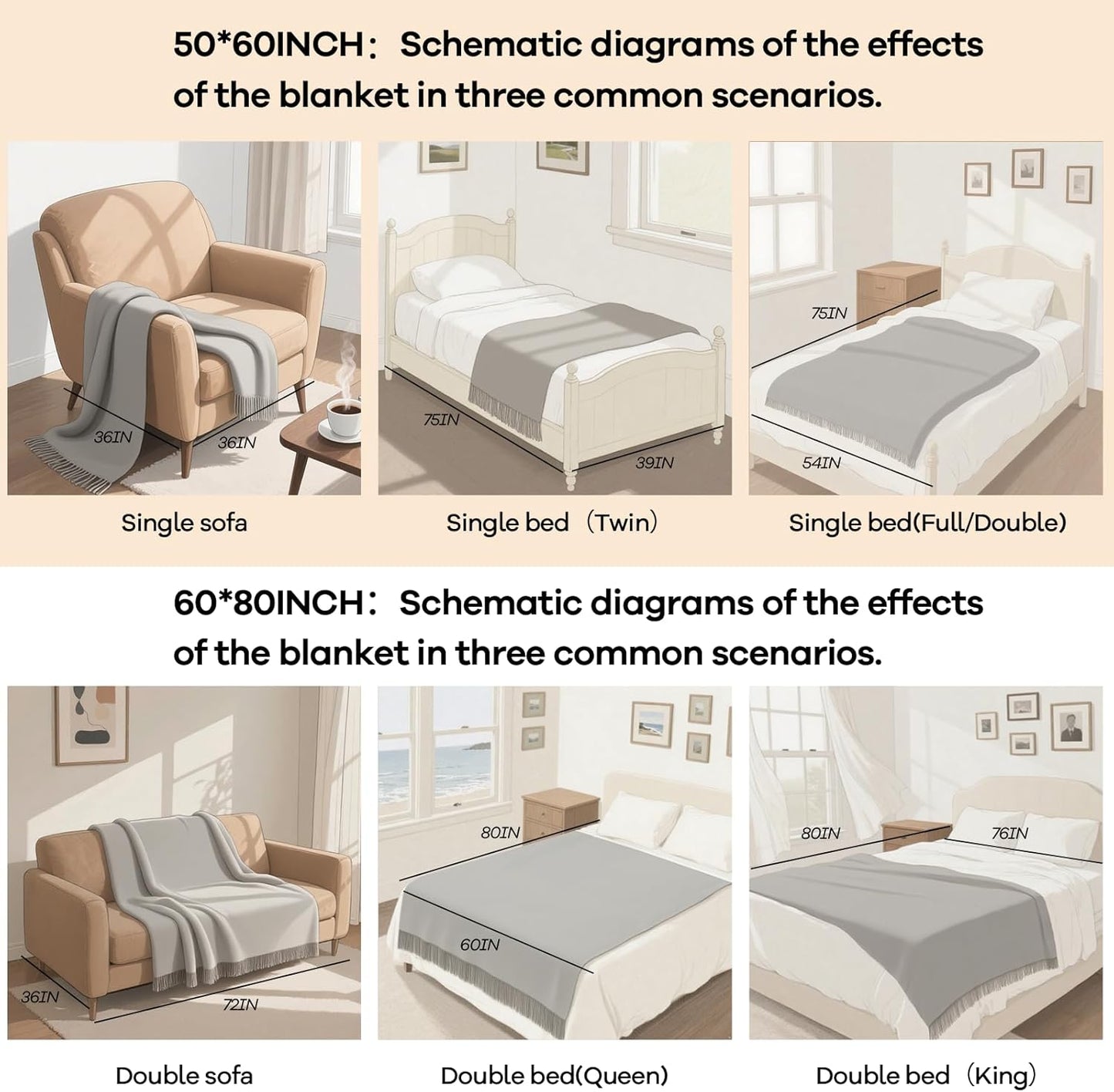 inhand Knitted Throw Blanket for Couch and Bed, Soft Living Room Home Decor Knitted Blanket with Tassel, Outdoor Lightweight Breathable Summer Blanket, Farmhouse Warm Woven Decorative, 50"x60"