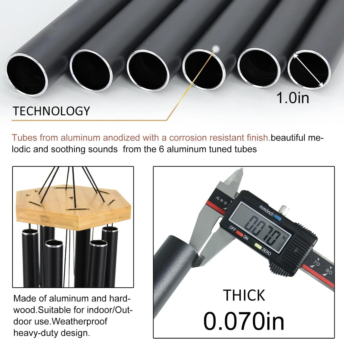 Wind Chimes Outdoor Large Deep Tone, 36 Inches Sympathy WindChimes Outdoor Memorial Windchime for Mom/Housewarming/Christmas, Black Wind Chime for Outside Garden, Patio, Home Decor