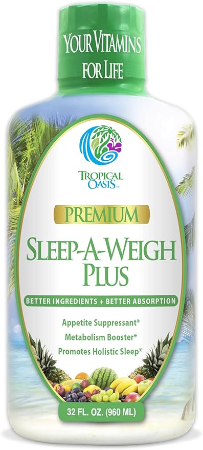 Sleep-A-Weigh Plus | Liquid Sleep Multimineral | Natural Sleep, Stress & Weight Loss Aid | w/Collagen, L-Carnitine, L-Lysine, Tonalin CLA, Apple Cider Vinegar, 5-HTP, Vitamins | Non-GMO | 32 Serv