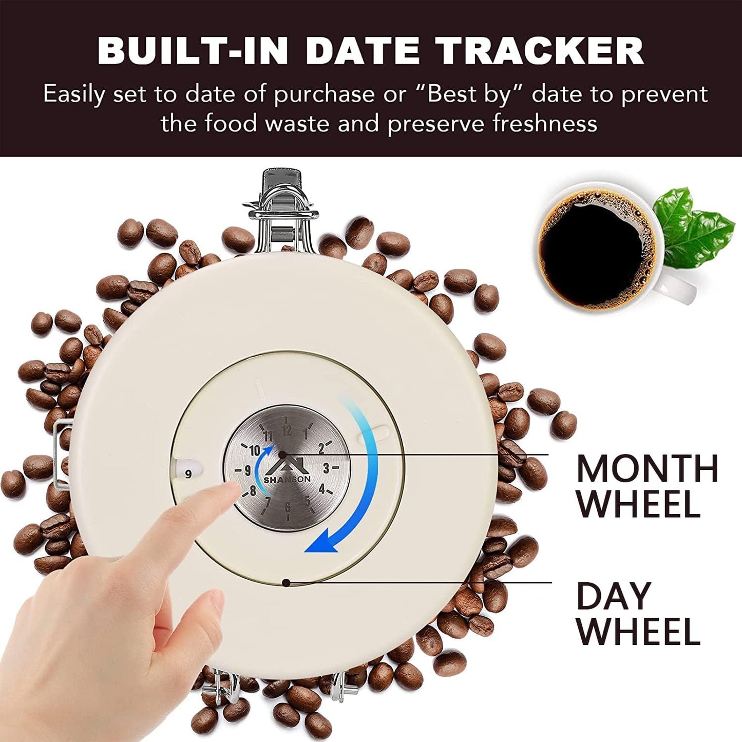 ShanSon Coffee Canister Airtight Coffee Container Stainless Steel Coffee Bean Storage Container with CO2 Release Valve and Scoop Coffee Canister for Beans,Grounds,Sugar,Flour,Tea,Cereal,22OZ,Brown