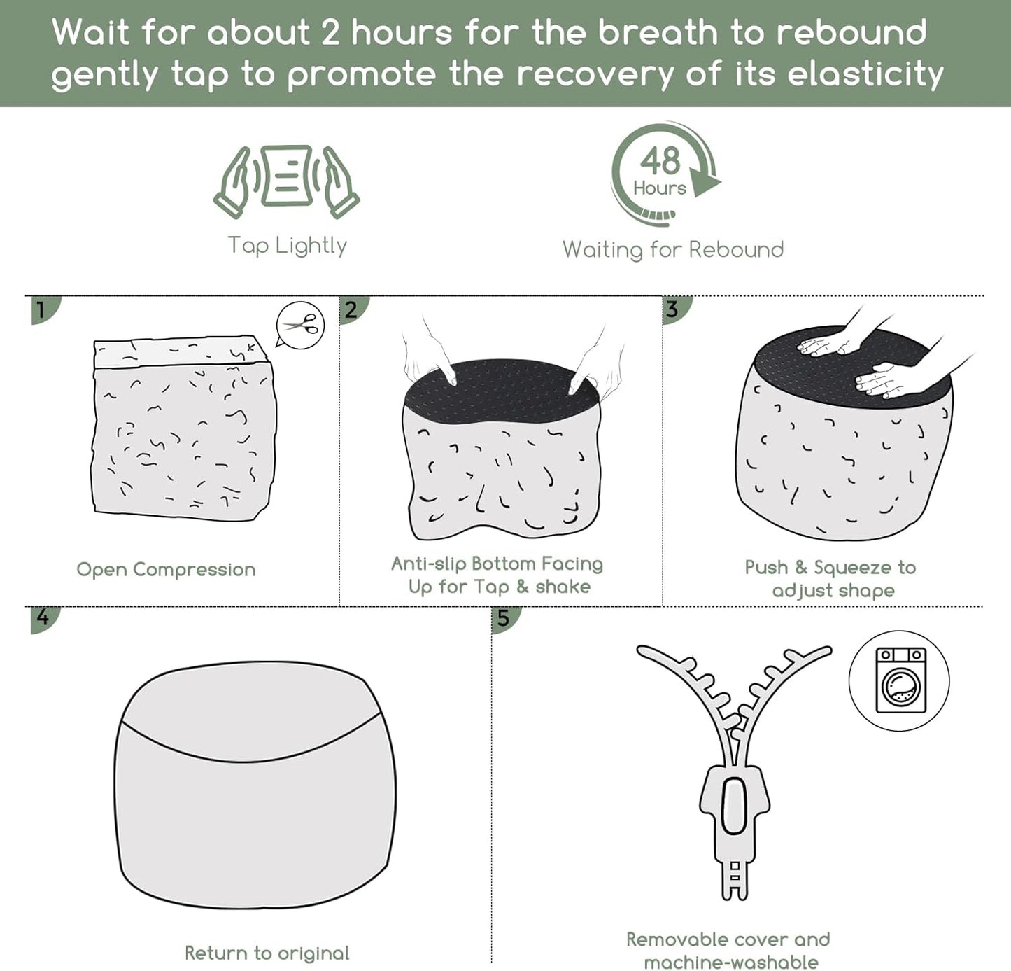 HIGOGOGO Round Stuffed Pouf Ottoman, Long Faux Fur Poufs with Foam Chunk Filling, Fluffy and Furry Pouf Foot Stool Storage Ottoman, 20 X 15 Floor Poufs Foot Rest for Living Room, Black