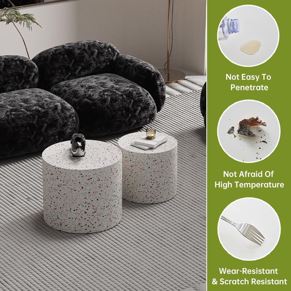 Round Nesting Coffee Tables Modern Terrazzo Coffee Table Small Round Coffee Table Circular Side Table Accent End Table Nesting Coffee Tables Set of 2 for Living Room (Terrazzo)
