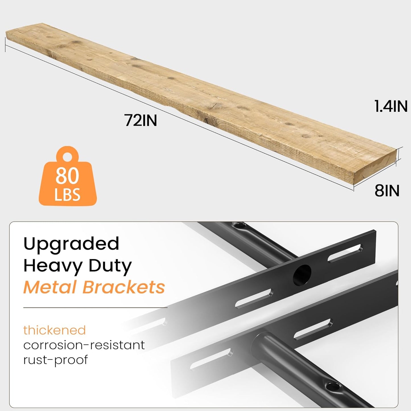 Fun Memories Floating Shelves for Wall Decor, 72"x8" Rustic Reclaimed Wood Shelves, Heavy-Duty Wall Mounted Shelves with Invisible Brackets for Living Room, Bedroom, Kitchen, Natural Finish