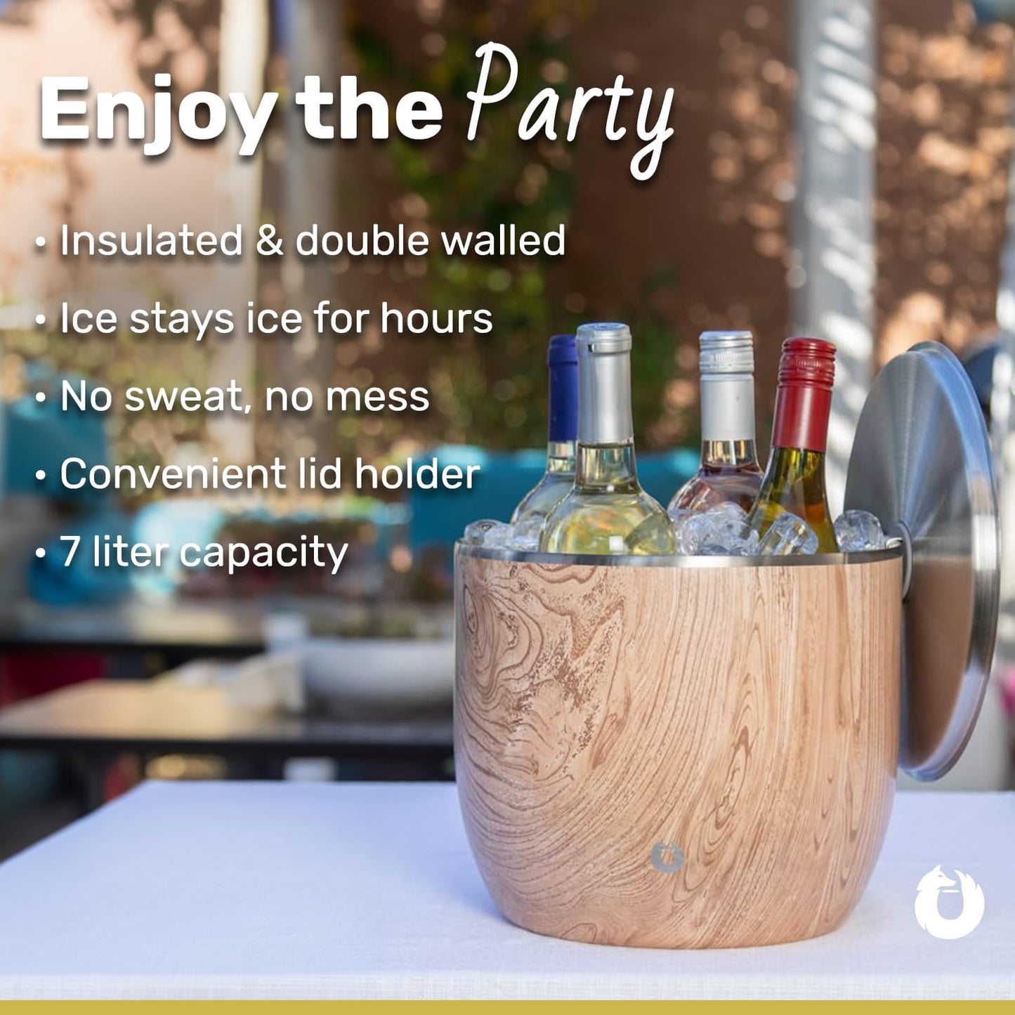 SNOWFOX XL Premium Vacuum Insulated Double Wall Stainless Steel Ice Bucket with Lid/Scoop, Bar Accessories, Large Elegant Party Bucket, Chills Several Bottles,Beautiful Entertaining Supplies,7L,Marble