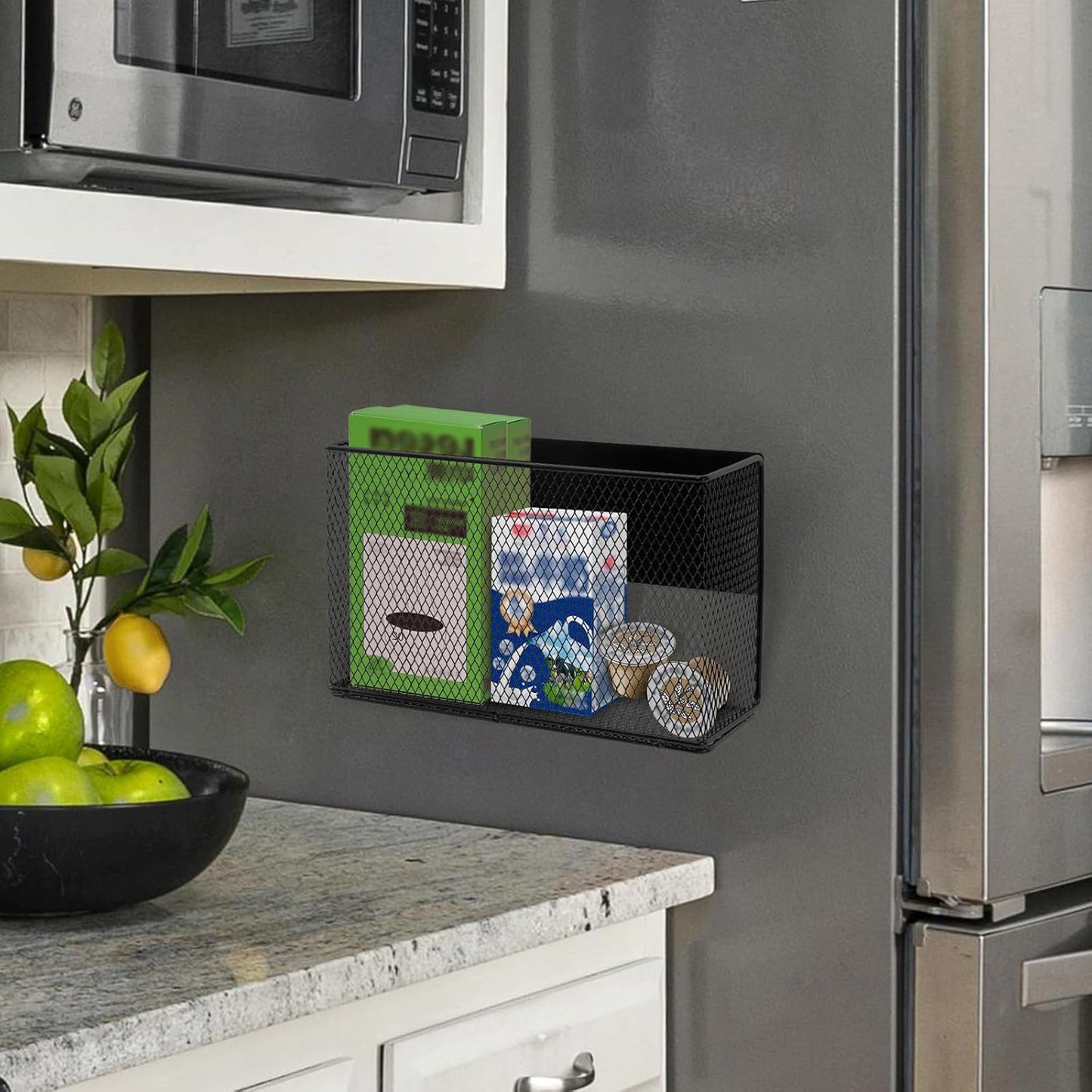 Black Magnetic Basket - Refrigerator Spice Rack & File Holder Locker Organizer - Wire Mesh Magnetic Shelf for Kitchen Storage