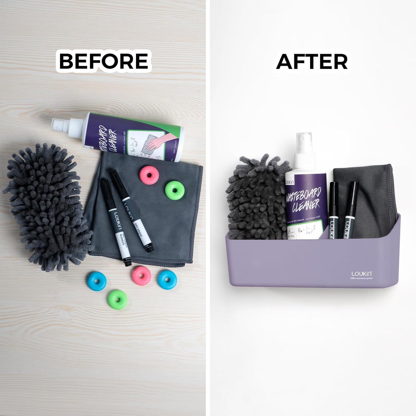 loukin Magnetic and Adhesive Marker Holder, Dry Erase Accessory Tray, Magnetic Storage Organizer for Whiteboard, Glass or Refrigerators (Purple)