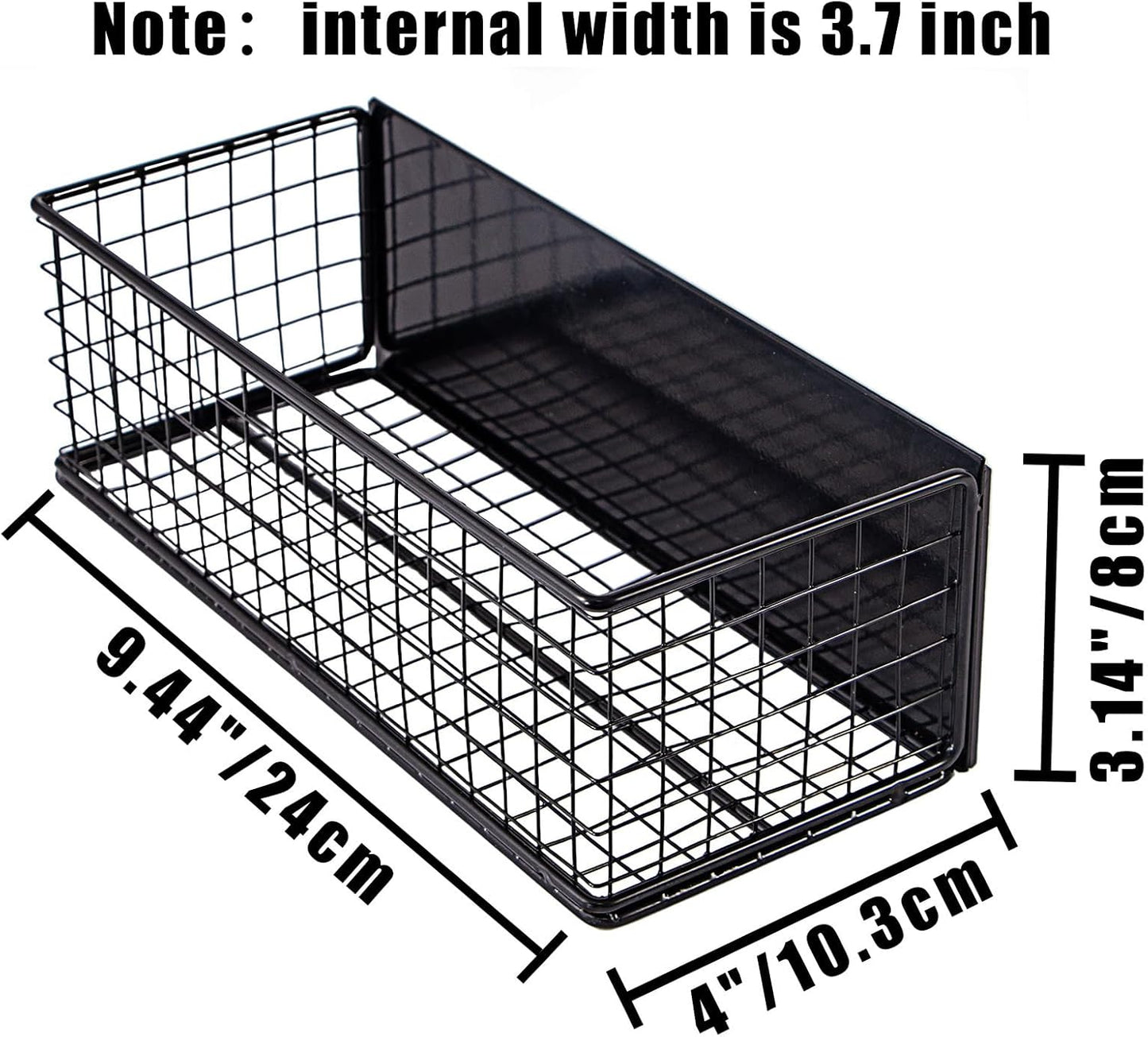 Magnetic Basket, Magnetic Shelf for Fridge, Magnetic Spice Rack Wire Mesh Magnetic organizer Holder Accessories for Office Kitchen Classroom Storage, Black-High, 9.44" x 4" x 3.14"
