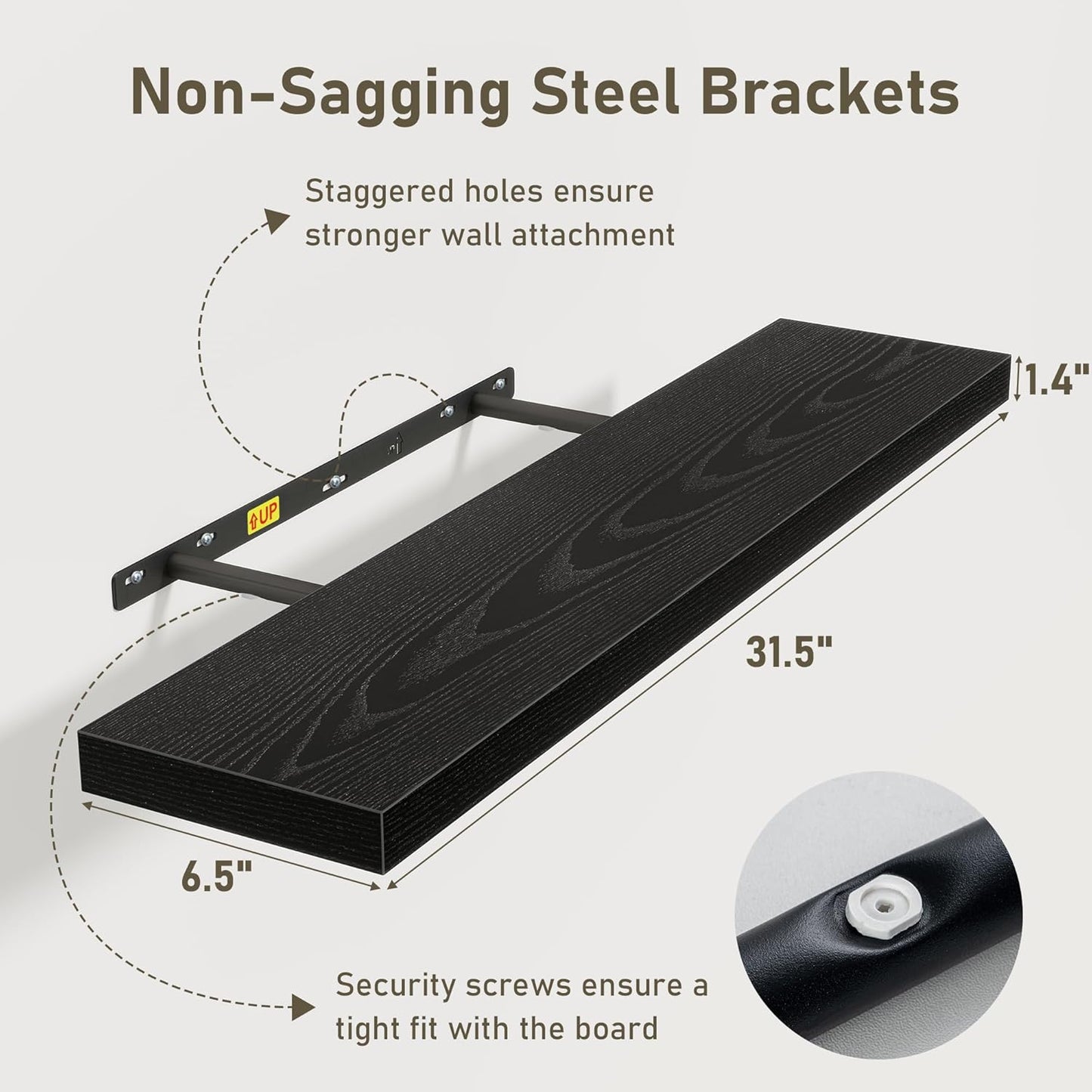 Fun Memories 32 Inch Floating Shelves Wall Shelf Set of 3, Black Bathroom Shelves 32 Inch, Farmhouse Home Decor Living Room, Kitchen Black Shelves for Wall, 32 x 6.7 x 1.4 Inch