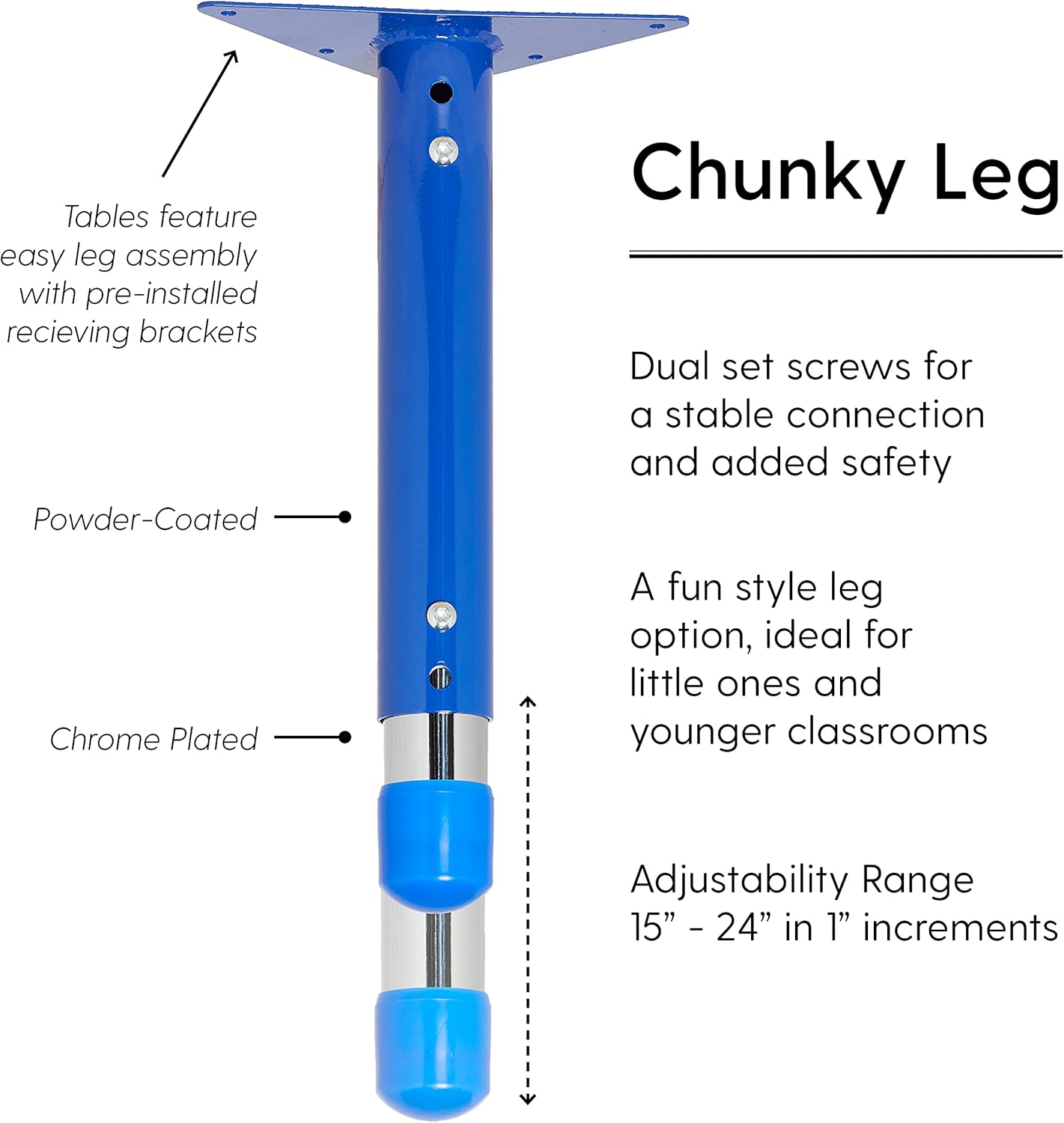 FDP Rectangle Activity School and Classroom Kids Table (30 x 72 inch), Chunky Toddler Leg, Adjustable Height 15-24 inches - Maple Top and Blue Edge