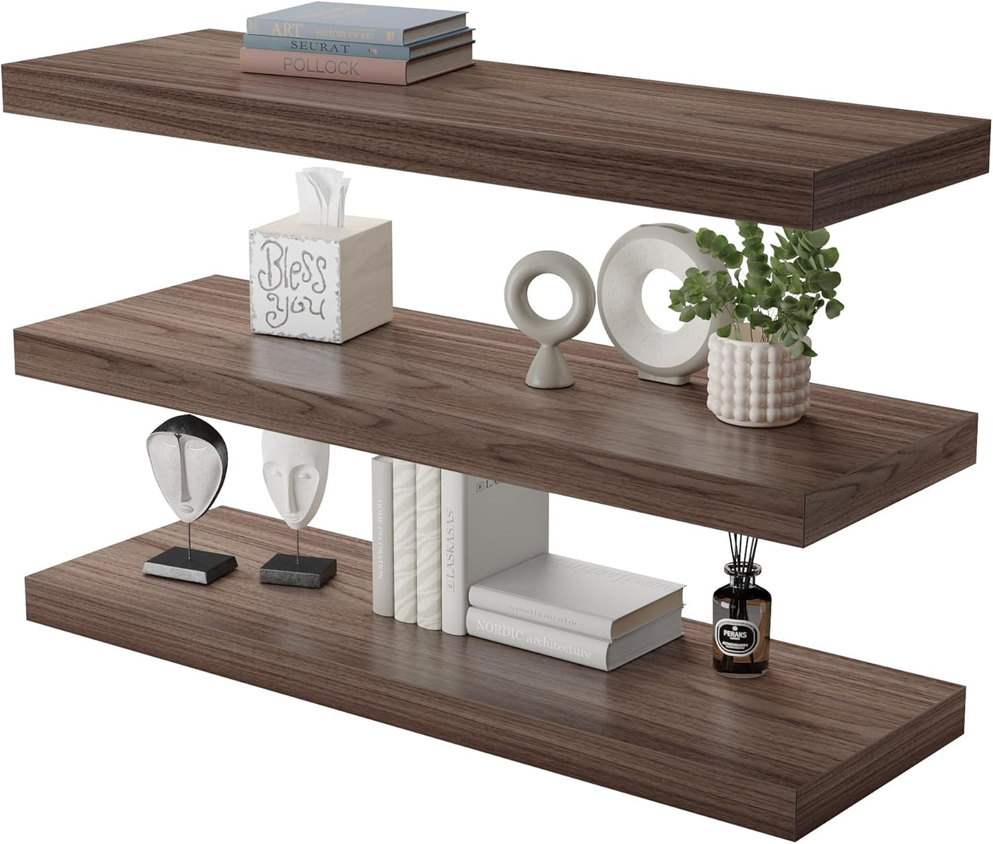 Large Floating Shelves for Wall Set of 3 Wooden Wall Shelves 30 in x 12.75 in x 2 in Room Decor Long Shelf with Invisible Wall Mount Bracket for Bedroom Kitchen Living Room Walnut