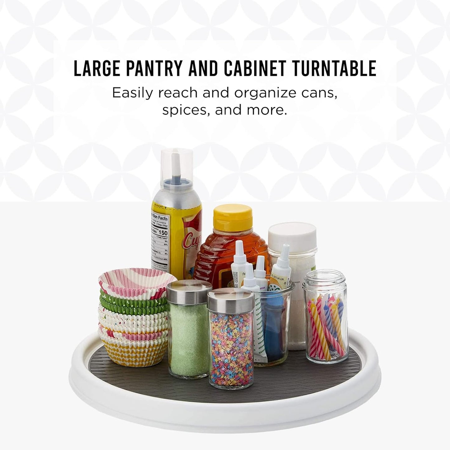 Copco Basics Non-Skid Pantry Cabinet Lazy Susan Turntable, 12-Inch, White/Gray (Pack of 2)