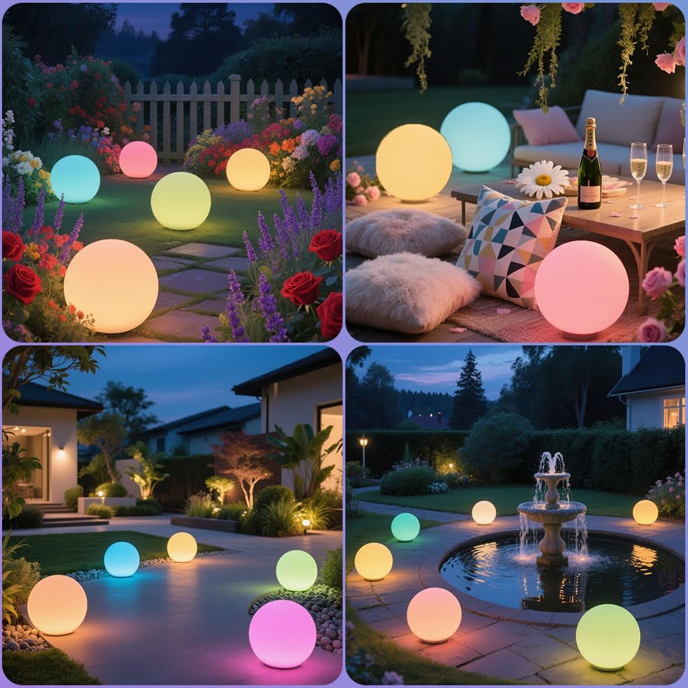 10-in Solar Globe Light, Solar Garden Ball Light Outdoor w/Remote, 16 RGB Color 4 Modes Glowing Ball, Waterproof Smart Light Sensor Control Outdoor Orb Lamp w/Ground Stake for Pathway Patio Yard Party