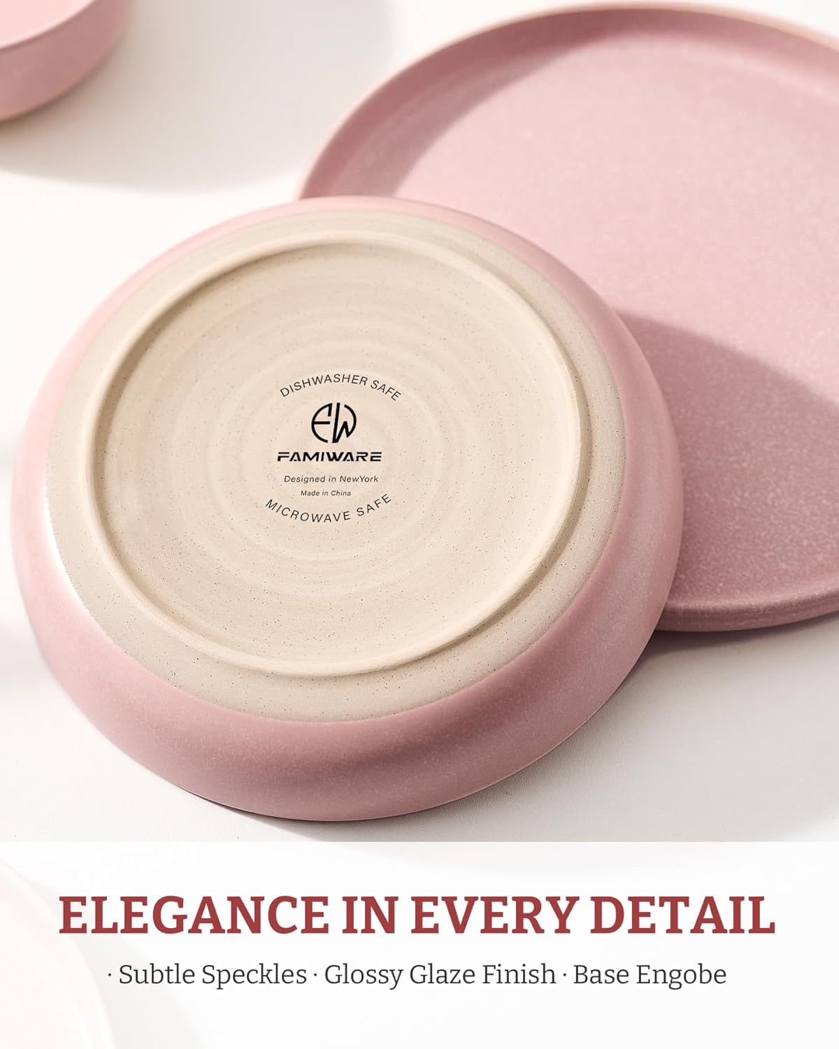 famiware Milkyway Pasta Bowls Set of 4, 8.5" Large Salad Bowls, Double Reactive Glaze, Sturdy & Stackable, Ideal for Housewarming, Festivals, Light Pink