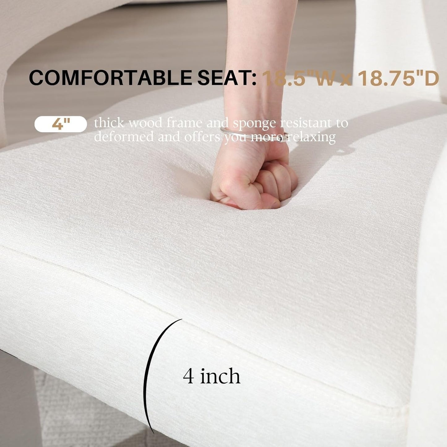 White Chenille Dining Chairs Set of 4, Modern Barrel Dining Room Chairs Upholstered Accent Chair with Arms and Round Back for Living Room Kitchen Armchair No Assembly Needed