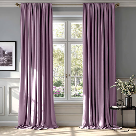 MIULEE Lavender Velvet Curtains Thermal Insulated Blackout Curtain Drapes for Bedroom Living Room Darkening 108 Inches Long Curtains Panels Rod Pocket Set of 2