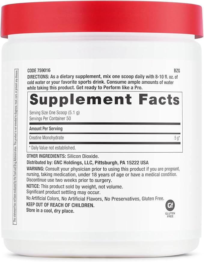 GNC Pro Performance Creatine Monohydrate Powder | Science-Backed | Improves Muscle Building, Strength and Athletic Performance | Banned Substance Free | 50 Servings