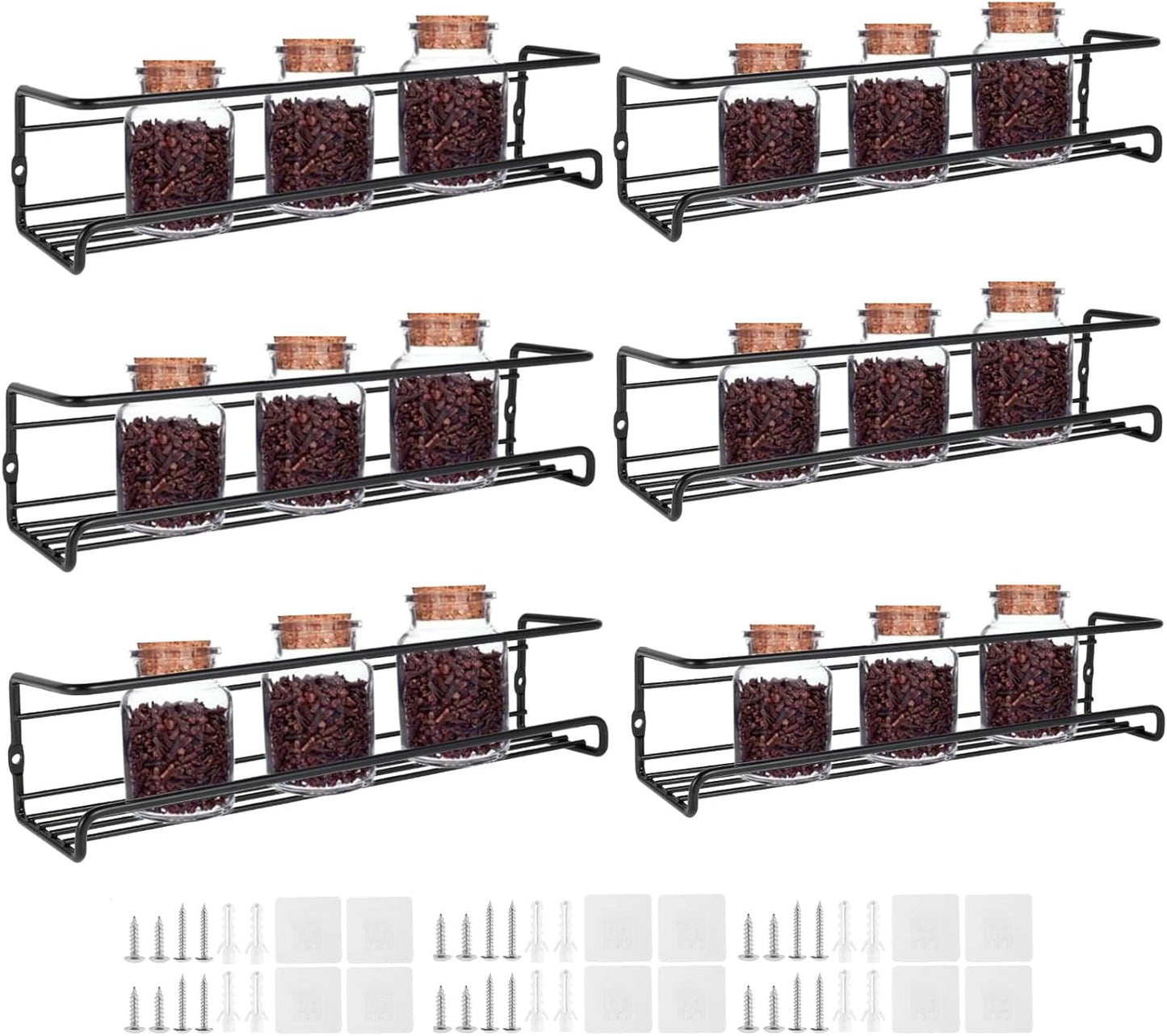 Spice Rack Organiser Hanging Spice Shelves Carbon Steel Wall Mount Spice Rack Kitchen Storage Racks Storage Spices and Condiments Spice Jars for Kitchen Cabinet Cupboard Pantry Door (6)