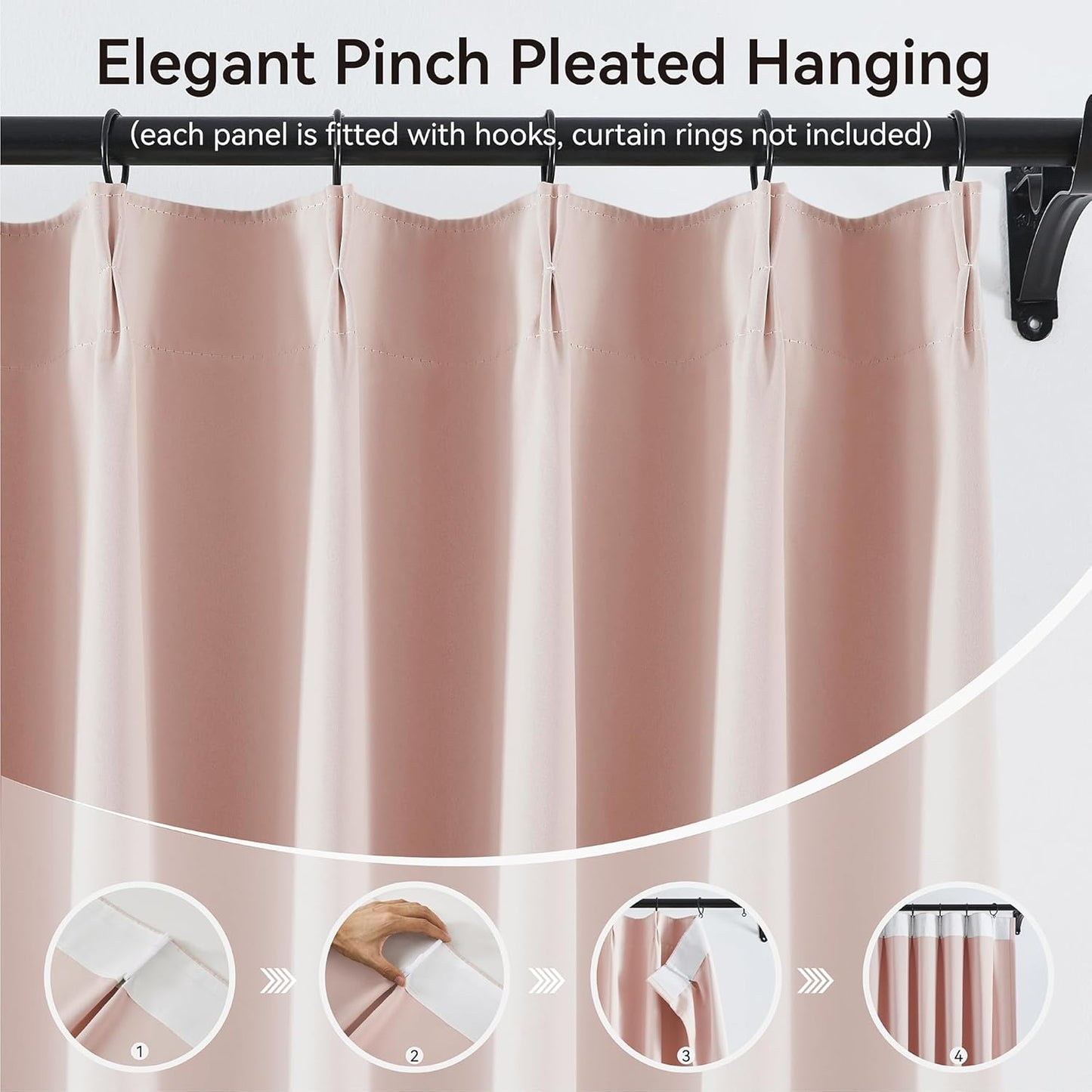 KangBang Pink Pinch Pleated Curtains for Girls Room 2 Panels Set, Room Darkening Pinch Pleat Curtains Elegant Modern Light Blocking Vertical Drapes for Bedroom Nursery,40Wx84L, Baby Pink