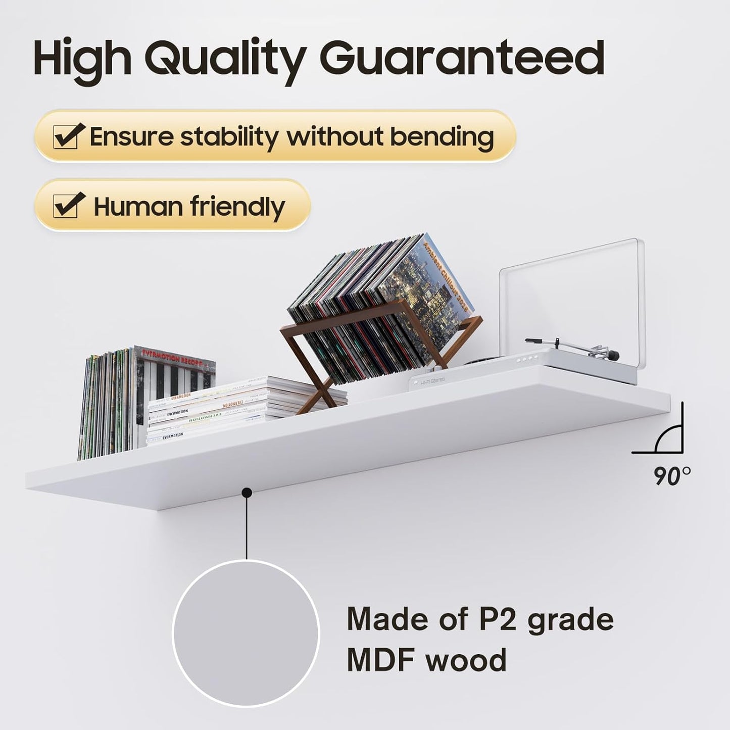 Large Floating Shelves for Wall Set of 3 Wooden Wall Shelves 36 in x 12.75 in x 2 in Room Decor Long Shelf with Invisible Wall Mount Bracket for Bedroom Kitchen Living Room White