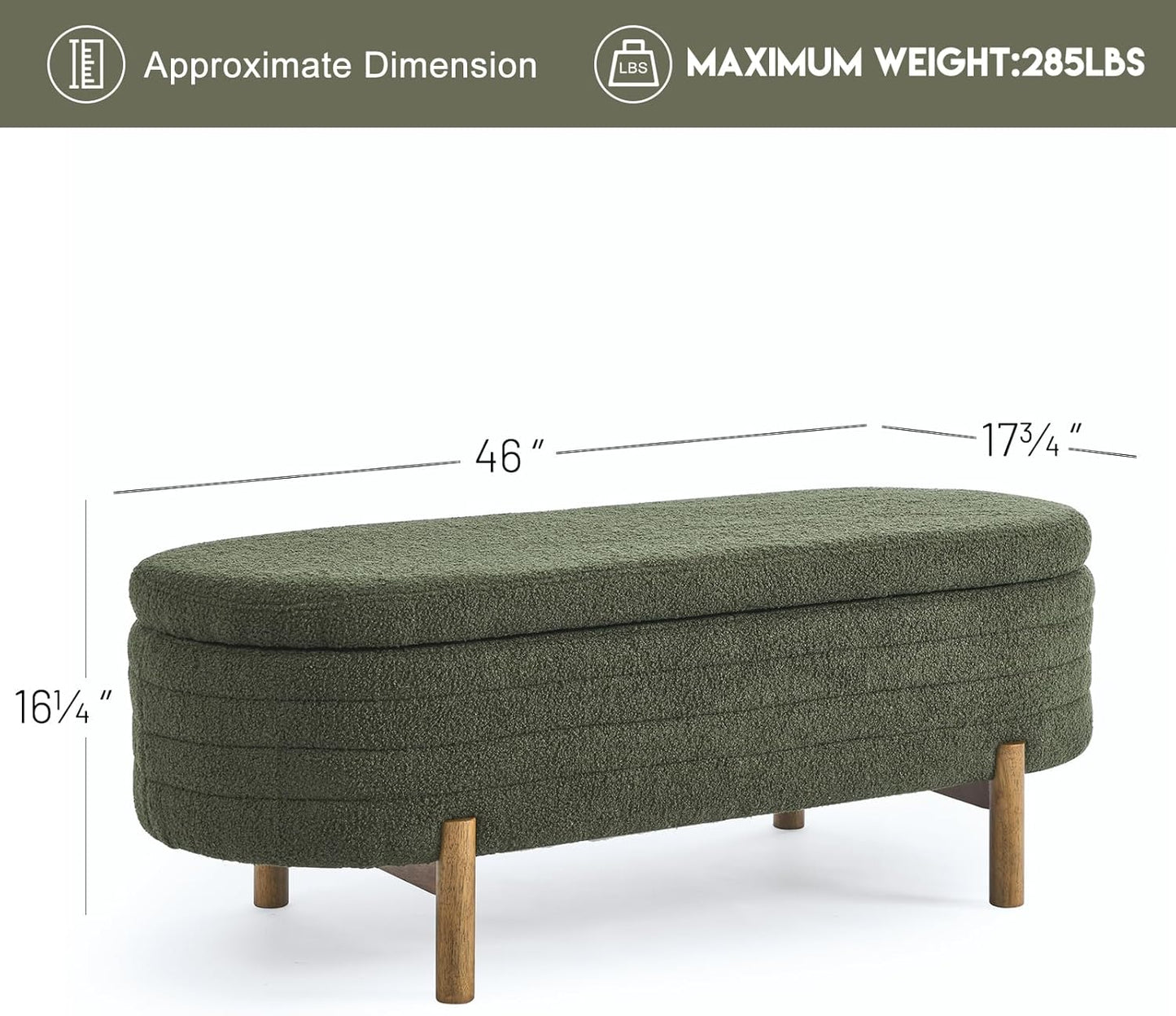 Furniliving 46” Storage Benches, End of Bed Bench with Button-Tufted Large Upholstered Storage Ottoman Teddy Window Bench with Storage Shoe Cabinet Bench, for Bedroom, Entryway, Closet, Green