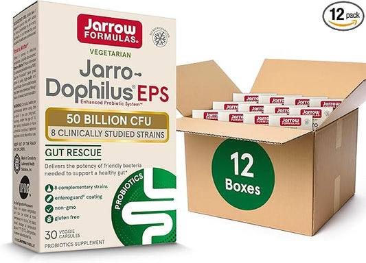 Jarrow Formulas Jarro-Dophilus EPS Gut Rescue 50 Billion 8 Clinically-Studied 30 Veggie 30 Day 12