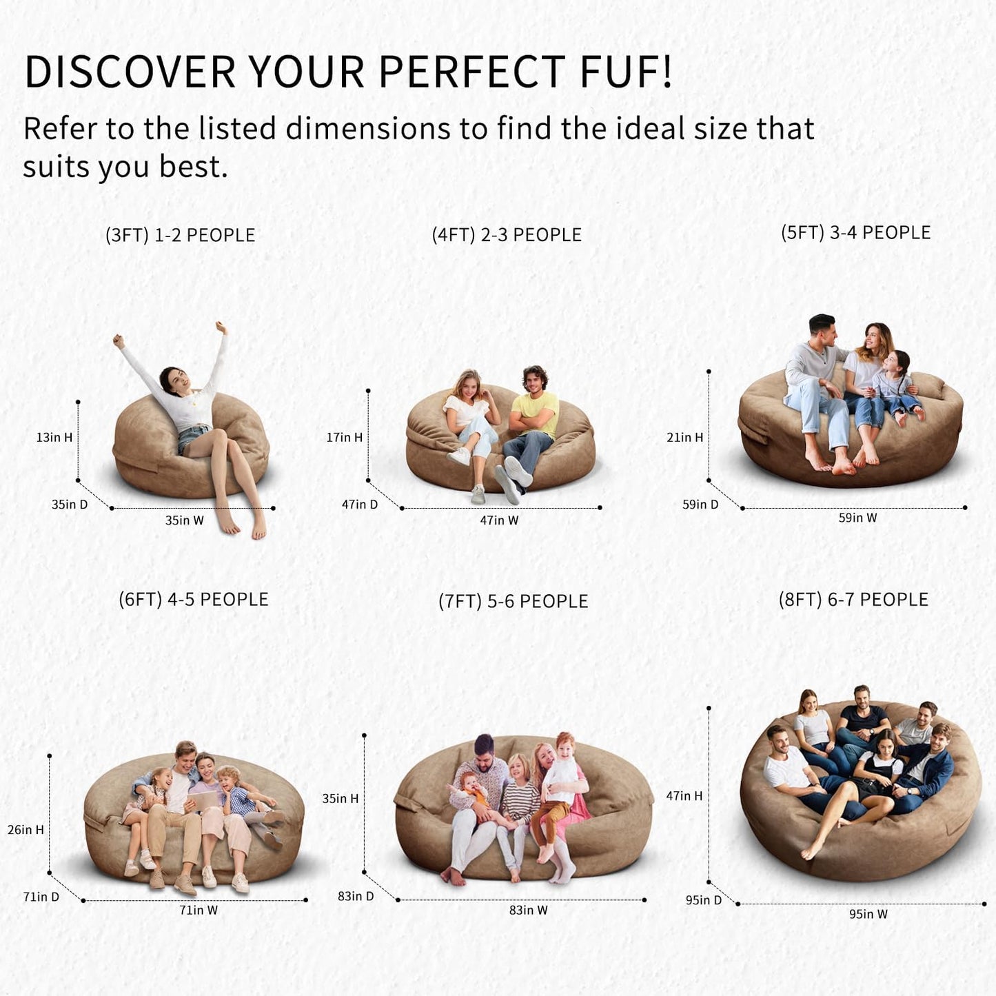 Bean Bag Chair for Adults 7FT,Soft Removable Cover for Teens/Girls Bedroom,Fluffy Giant Round Floor Beanbag Lounger Chairs (No Filler,Tan)