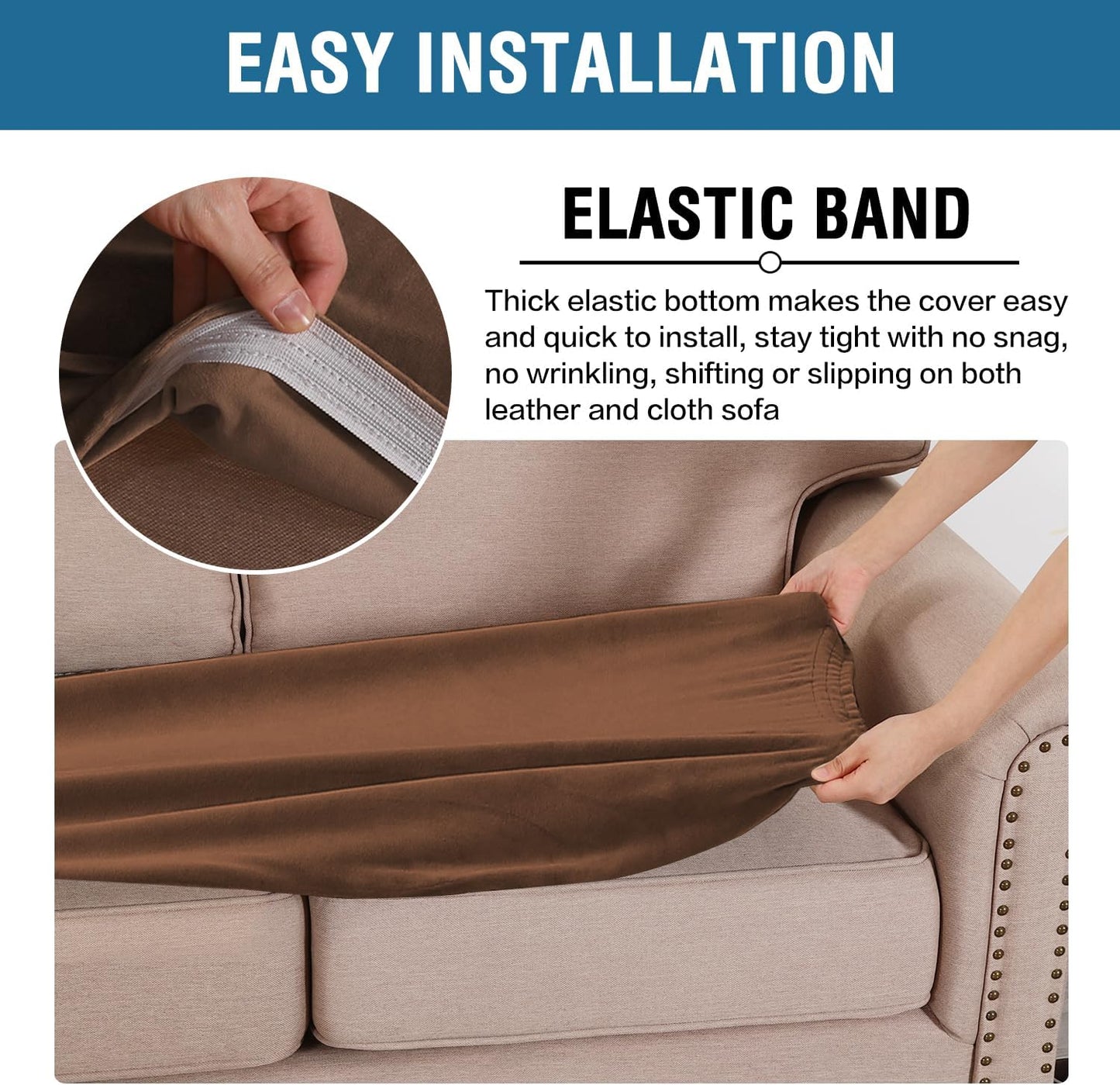 H.VERSAILTEX Velvet Stretch Individual Couch Cushion Cover Plush Cushion Slipcover for Loveseat Sofa Cushion Furniture Protector Seat Cushion Sofa Cover (1 Piece Sofa Cushion Cover, Caramel)