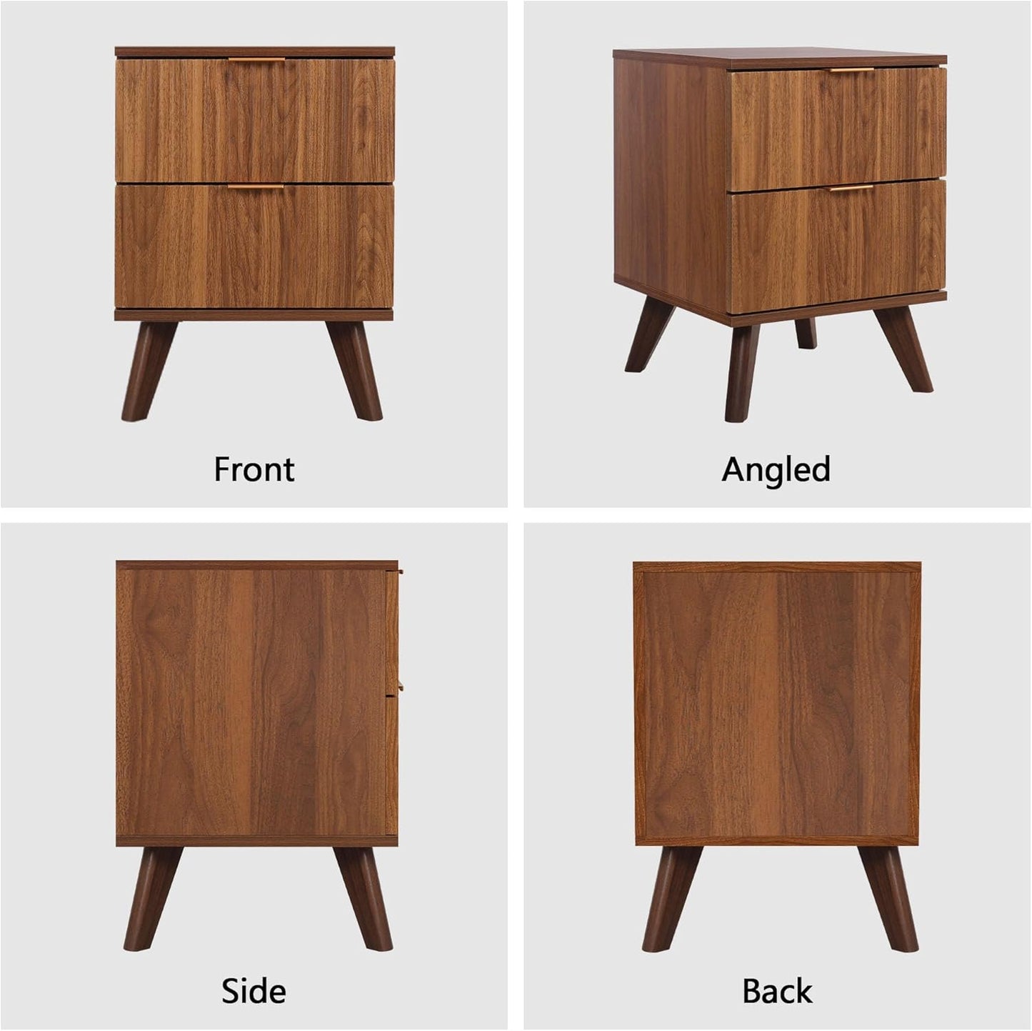 Fluted Nightstand, Mid Century Modern 2 Drawer Bedside Table for Bedroom, Small Dresser Night Stand Side End Table with Wood Fluted Drawer Storage for Bedroom Closet(Walnut)