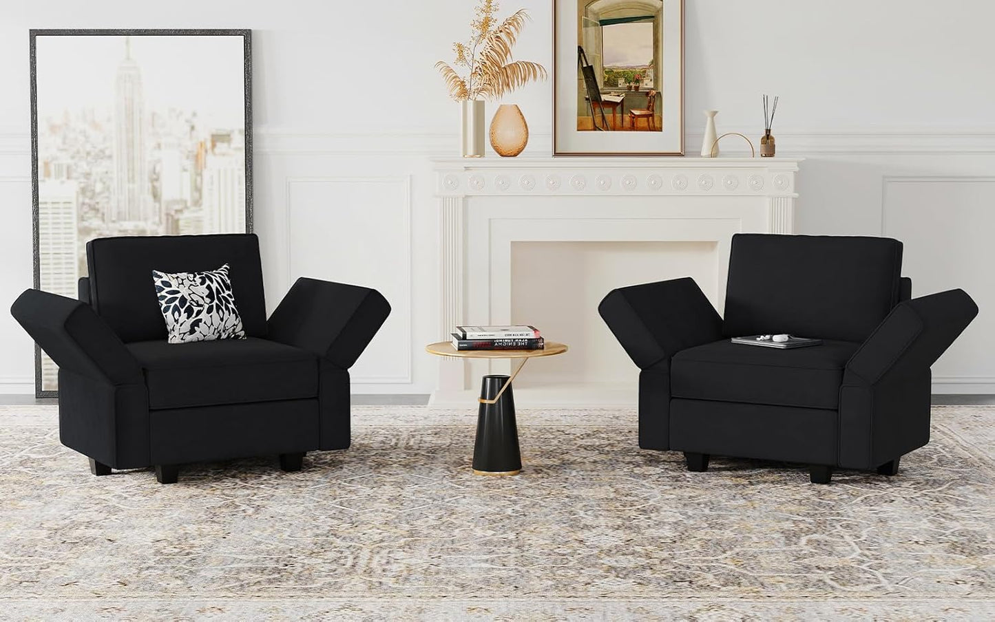 Belffin Modular Sectional Arm Accent Chair with Storage Seat Velvet Armchair Single Sofa Club Chair Black