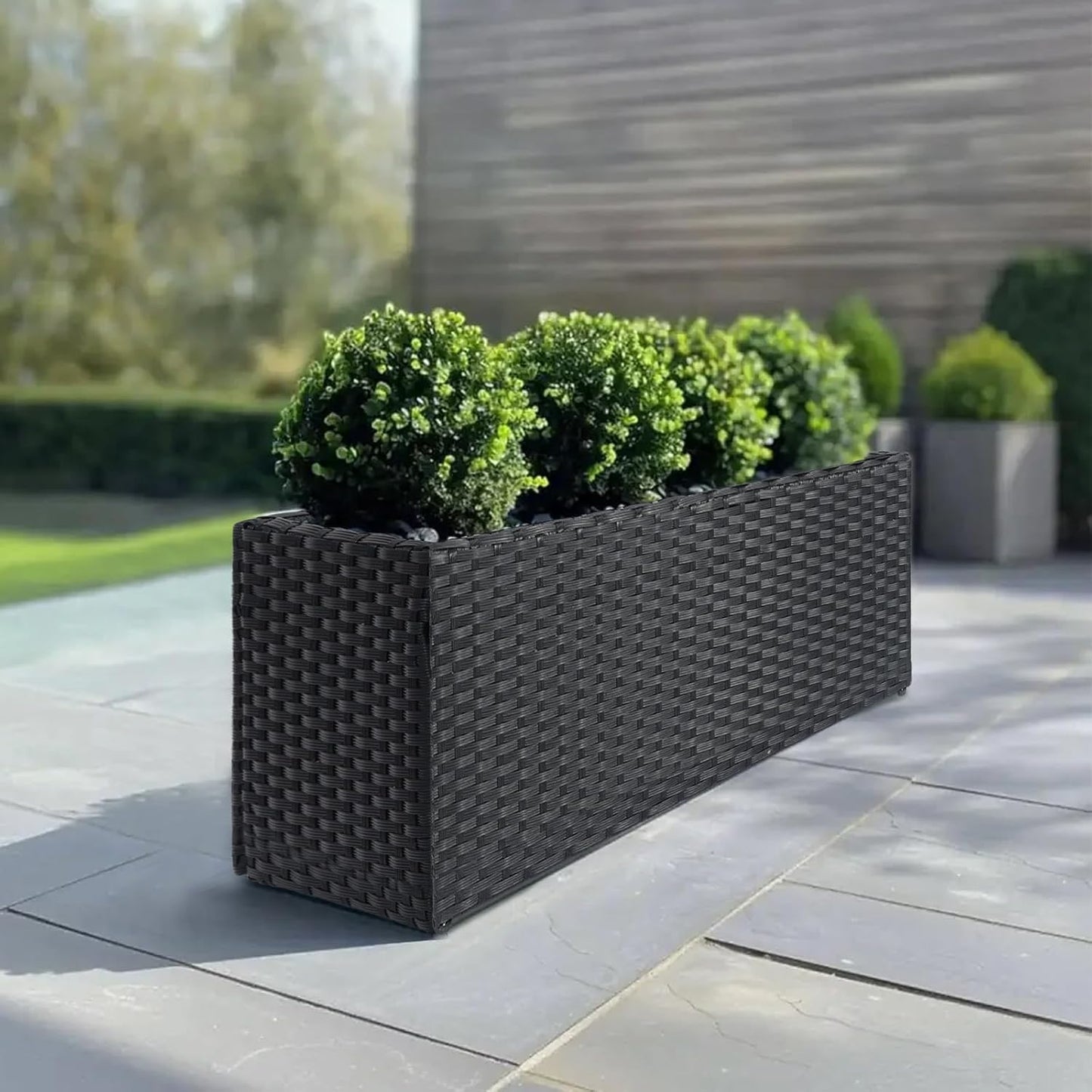 SUNNYPARK Set of 2 Large Rectangular Planter with Removable Liner, All-Weather PE Rattan Modern Planters Indoor Outdoor Flower Plant Pots Garden Box Patio Yard Front Porch Deck