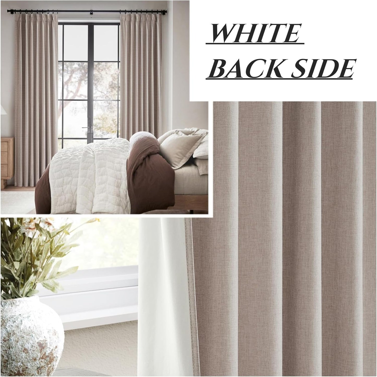 Linen Drapes Textured Boho 100% Blackout Curtains 86 inch Length 2 Panels Set Thermal Insulated Country Window Curtain for Living Room/Bedroom Darkening Pinch Pleated Back Tab Rustic Farmhouse