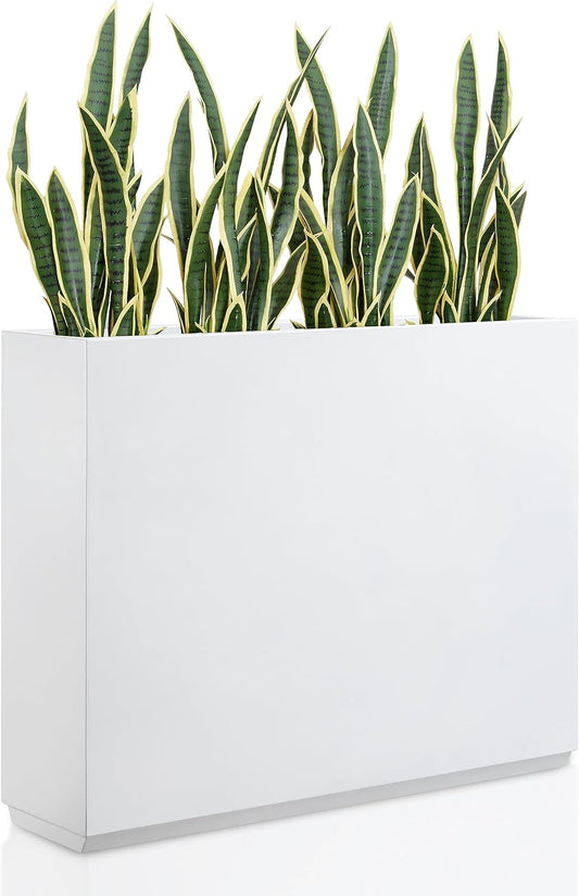 Metallic Heavy Planter for Outdoor Plants, 38Lx10Wx30H Inches Tall and Long Metal Divider Planter Box with for Outside & Indoor, Seamless (White)