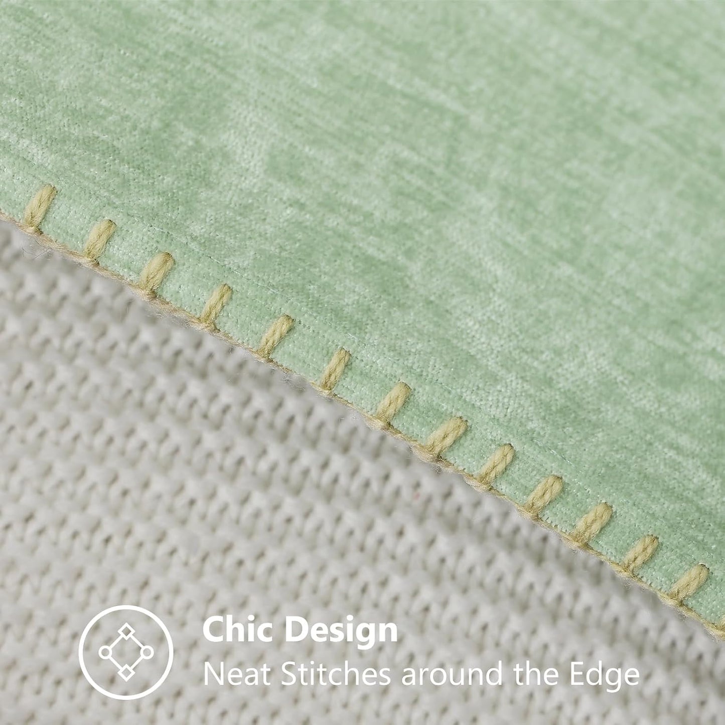 decorUhome Chenille Soft Throw Pillow Covers 24x24 Set of 2, Farmhouse Velvet Neutral Decorative Euro Pillow Covers with Stitched Edge for Couch Sofa Bed Home Decor, Sage Green