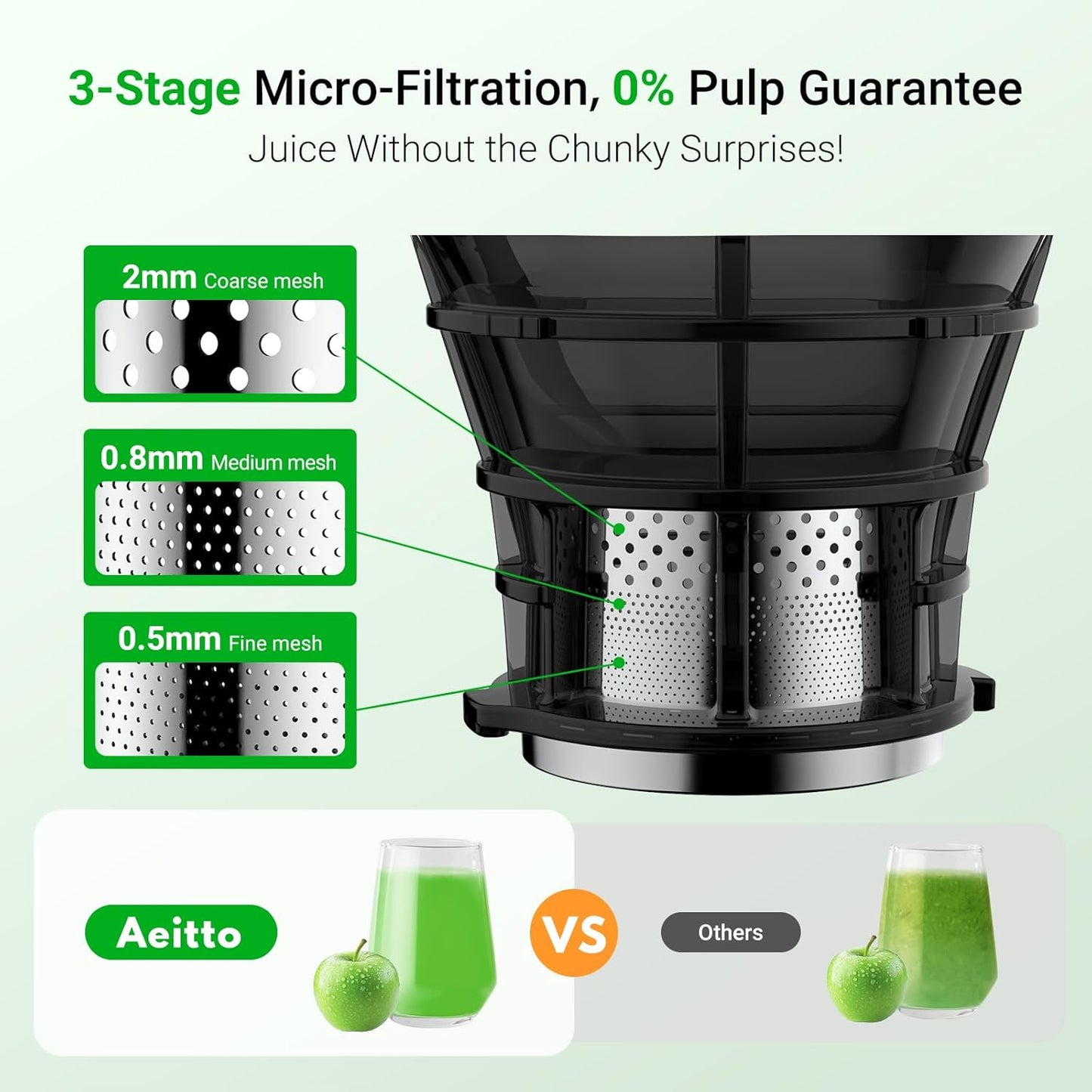 Juicer Machines,Aeitto Cold Press Juicer with 5.3“ Extra Large Feed Chute for Whole Fruits & Vegetables, Slow Masticating Juice Extractor, Self Feeding, Easy to Clean, High Juice Yield, Grey