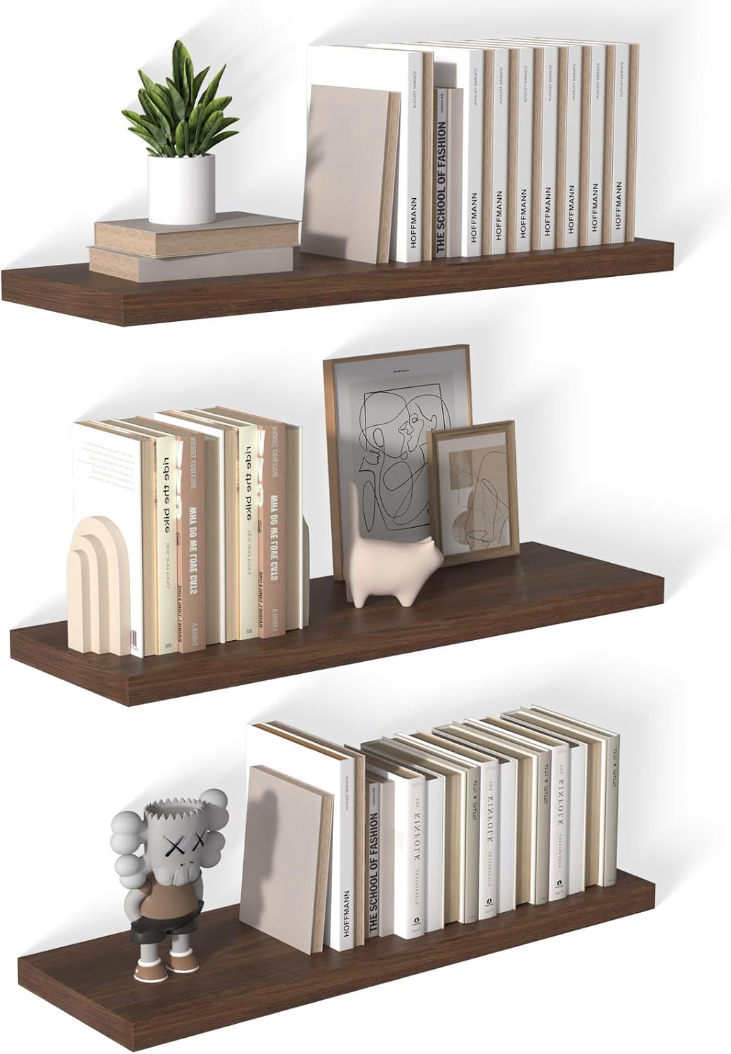 12 Inch Deep Floating Shelves for Wall 3 Pack Floating Shelves Large Storage Space Wall Mount Shelf for Living Room Kitchen Bathroom 36" W x 12" D x 1.2" H Walnut