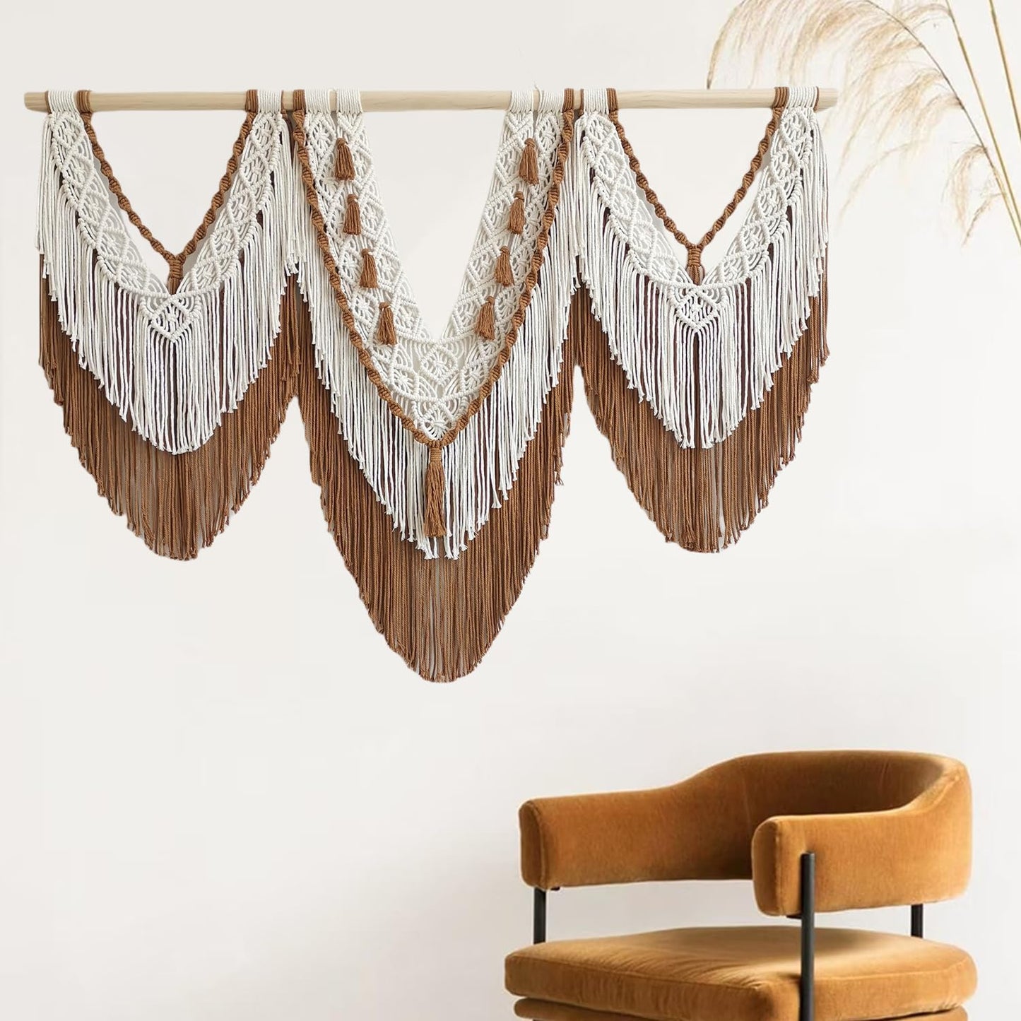 large macrame wall hanging - Boho Tapestry Macrame Wall Decor Art- Chic Bohemian Handmade Woven Tapestry Home Decoration for Bedroom Living Room Apartment Wedding Party - 43"x32" (Beige-Brown)