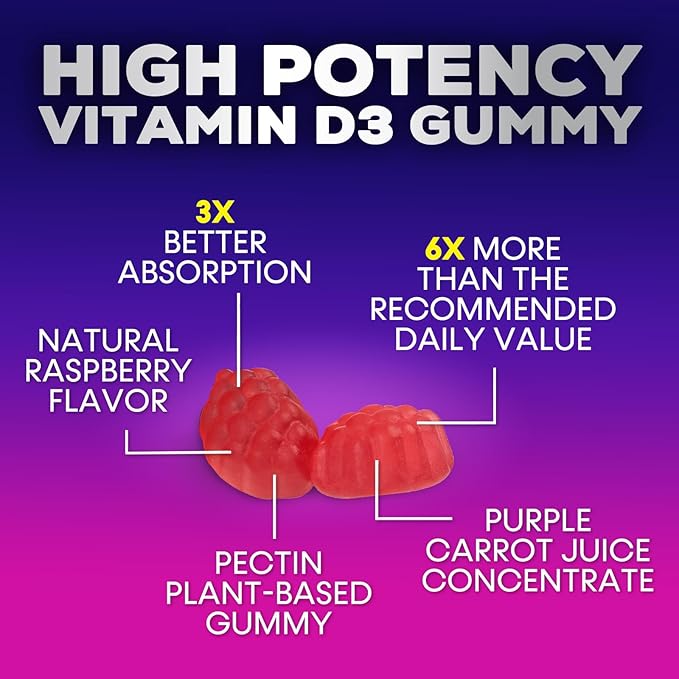 Vitamin D3 Gummy Vitamins Extra Strength 5000 IU (125 mcg) 60 Gummies