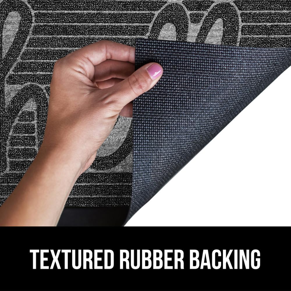 GORILLA GRIP 100% Waterproof All-Season WeatherMax Doormat 35x23, US Designed Natural Rubber, Stain and Fade Resistant, Low Profile Indoor Outdoor Door Mats, Easy Clean Patio Mat, Charcoal Hello