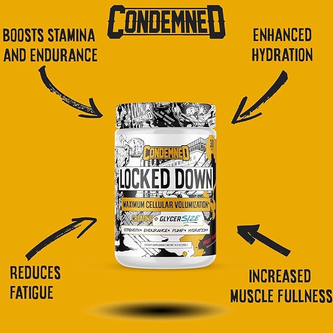 CONDEMNED Labz Locked Down | Creatine Performance Complex | Creatine Monohydrate, Glycerol, Taurine | Enhanced Hydration, Energy & Stamina | 30 Servings (Lemon Lime)