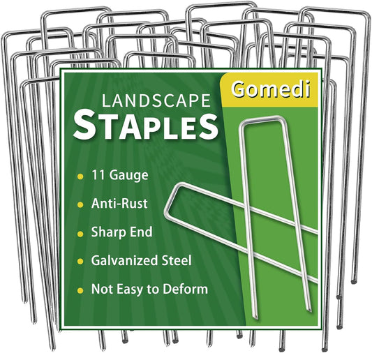 Landscape Staples Galvanized 10 Inch 120 Pcs, Metal Garden Stakes 1.6 Inch, Garden Staples for Lawn 11 Gauge