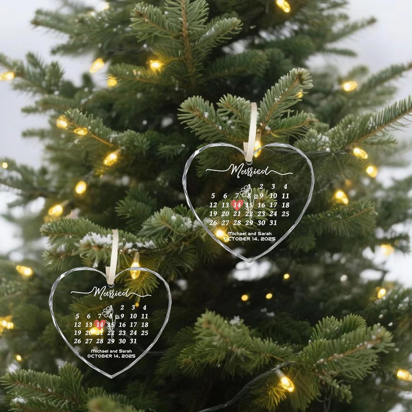 First Christmas Married Ornament 2025, Custom Wedding Crystal Glass Ornament with Photo, Name or Date, Personalized Wedding or Bridal Shower Gifts for Newlyweds