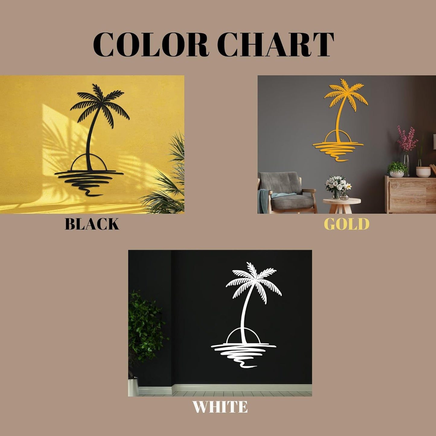 Metal Palm Tree with Sunset Wall Art, Large Outdoor Wall Decor, Tropical Beach Coastal Decor for Living Room, Bedroom, Garden Home Wall Sign, Perfect Metal Wall Art for Beach House, Coastal Theme, and Home Decoration (White, 18 x 14 inches)