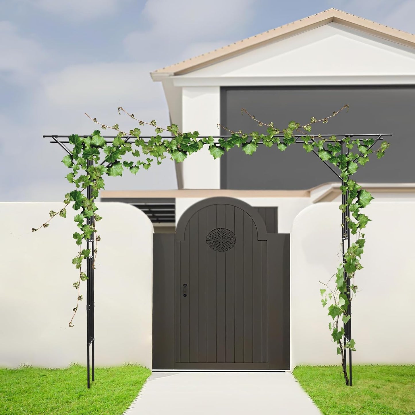 Garden Trellis for Climbing Plants,Outdoor Garden Arch Arbor Trellis,Steel Garden Trellis Wedding Arches for Ceremony Decoration 11.81x1.31x8.86ft (Black)