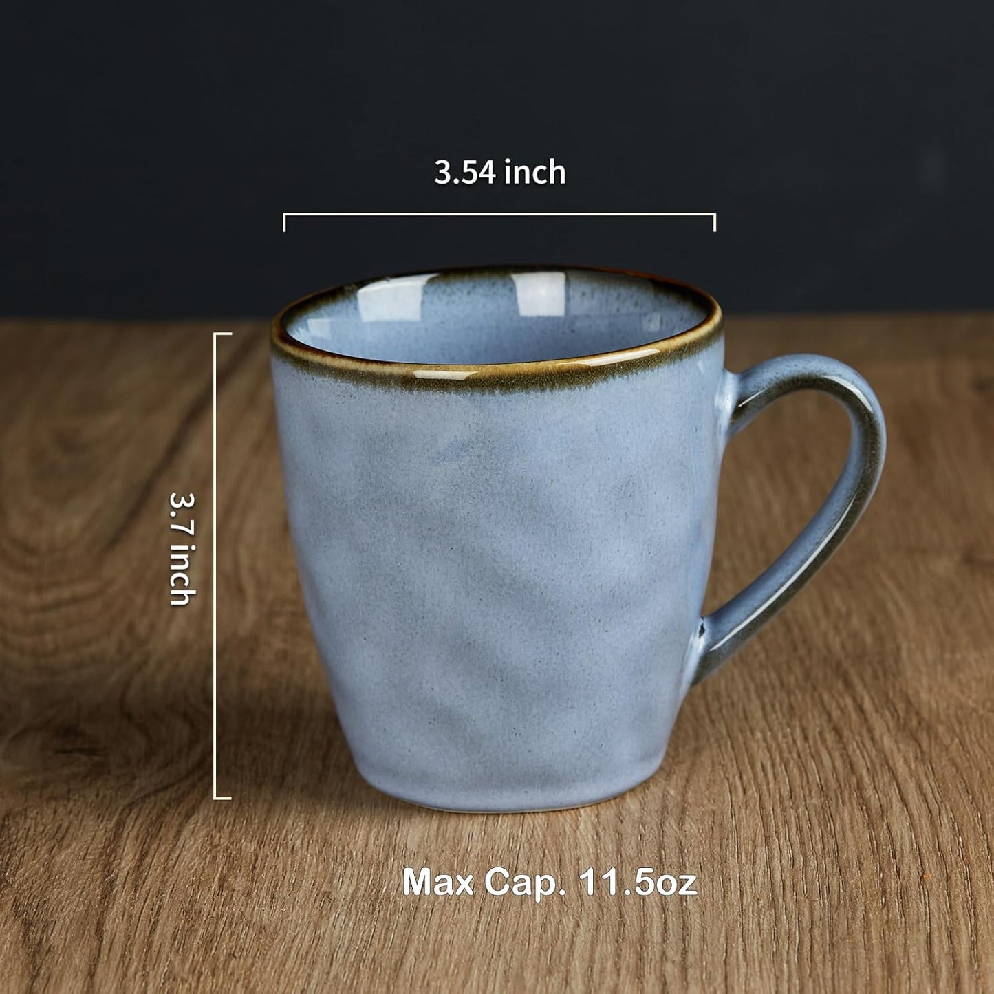 famiware Coffee Mugs Set of 4, Ocean Round 11.5oz Coffee Cup Set with Handle for Cocoa, Milk, Hot Chocolate, Tea or Water, Stoneware Cups for Kitchen, Reactive Glaze, Microwave Dishwasher Safe, Blue