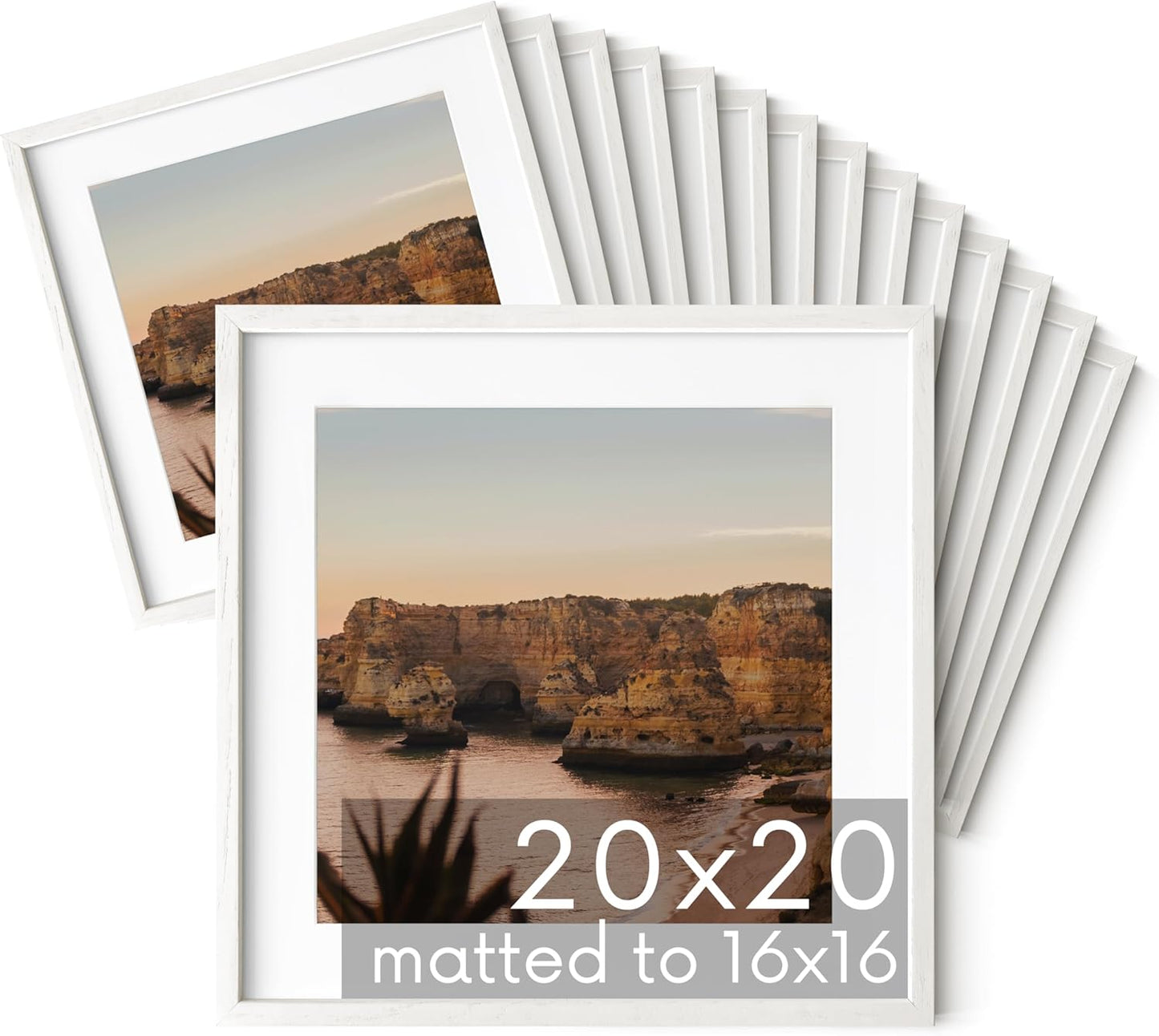 HAUS AND HUES Square Picture Frames - Set of 15, 20x20 White Oak Frames with Mat for Gallery Wall