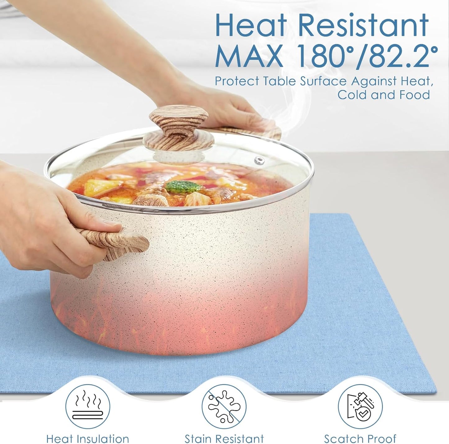 MANSPHIL Table Cloth Placemats Set of 4 Washable Cotton Thick Faux Linen Place Mats Heat Resistant Double Layer Table Mats for Dining Kitchen Indoor Use - 13x19 Inch Light Blue