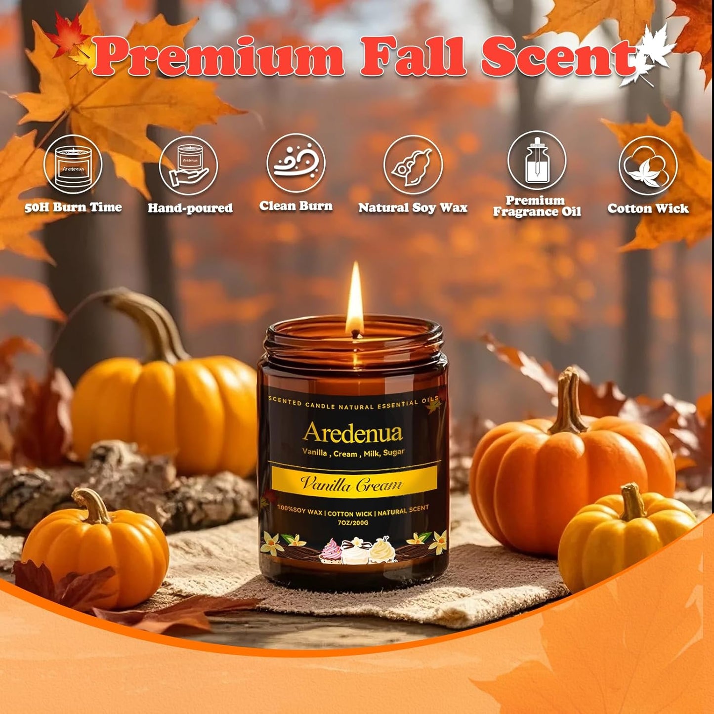 Vanilla Cream Candle – Soy Scented Candle for Home, Relaxation & Stress Relief, Clean Long Lasting Burn, Aromatherapy Candle for Women & Men, Sweet Cozy Vanilla Gift
