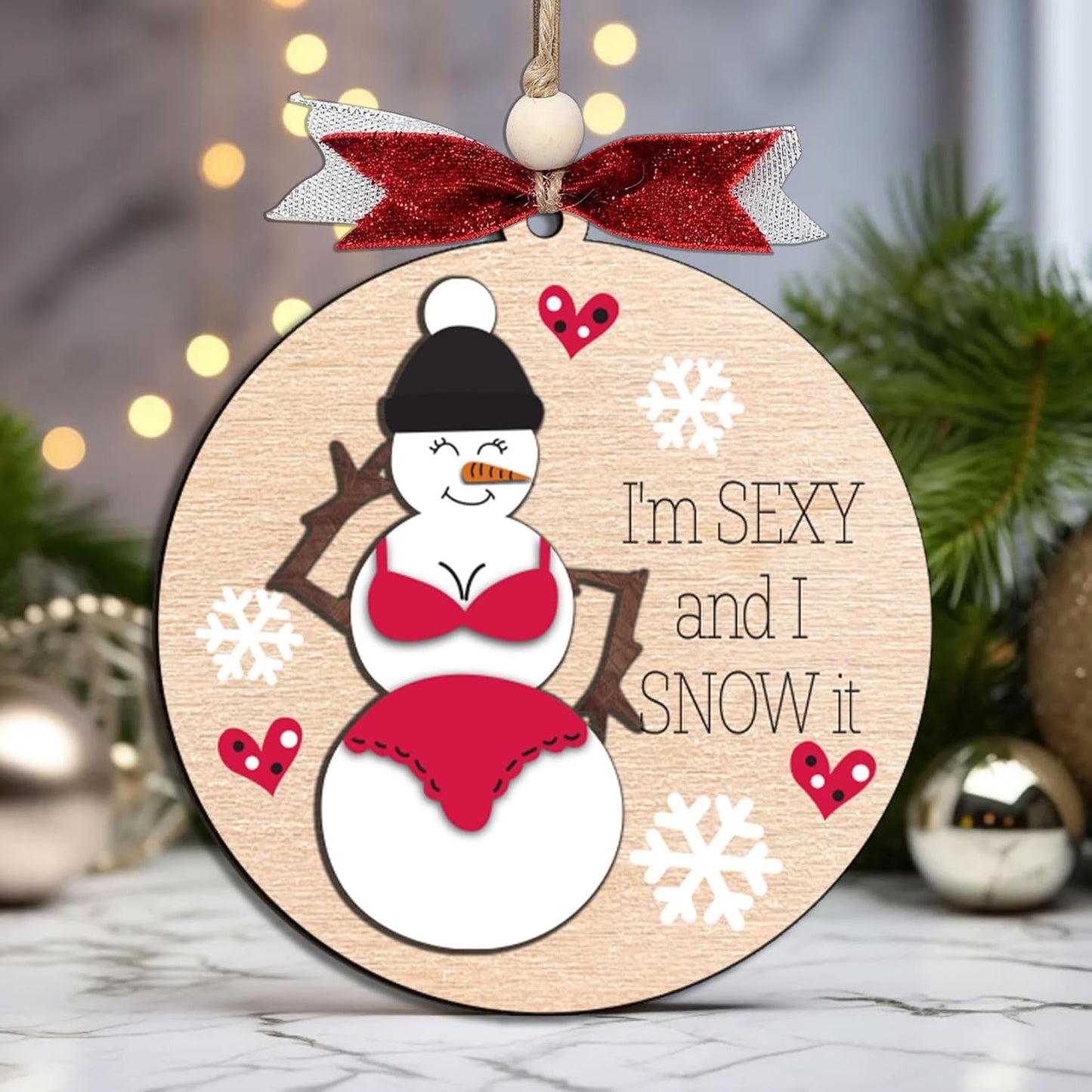 Funny Holiday Ornament 2025 – Wooden Christmas Tree Decoration for Adults - Exchange Funny Ornaments for Adults - Naughty Ugly Christmas Tree Hanging - Unique Christmas Ornaments