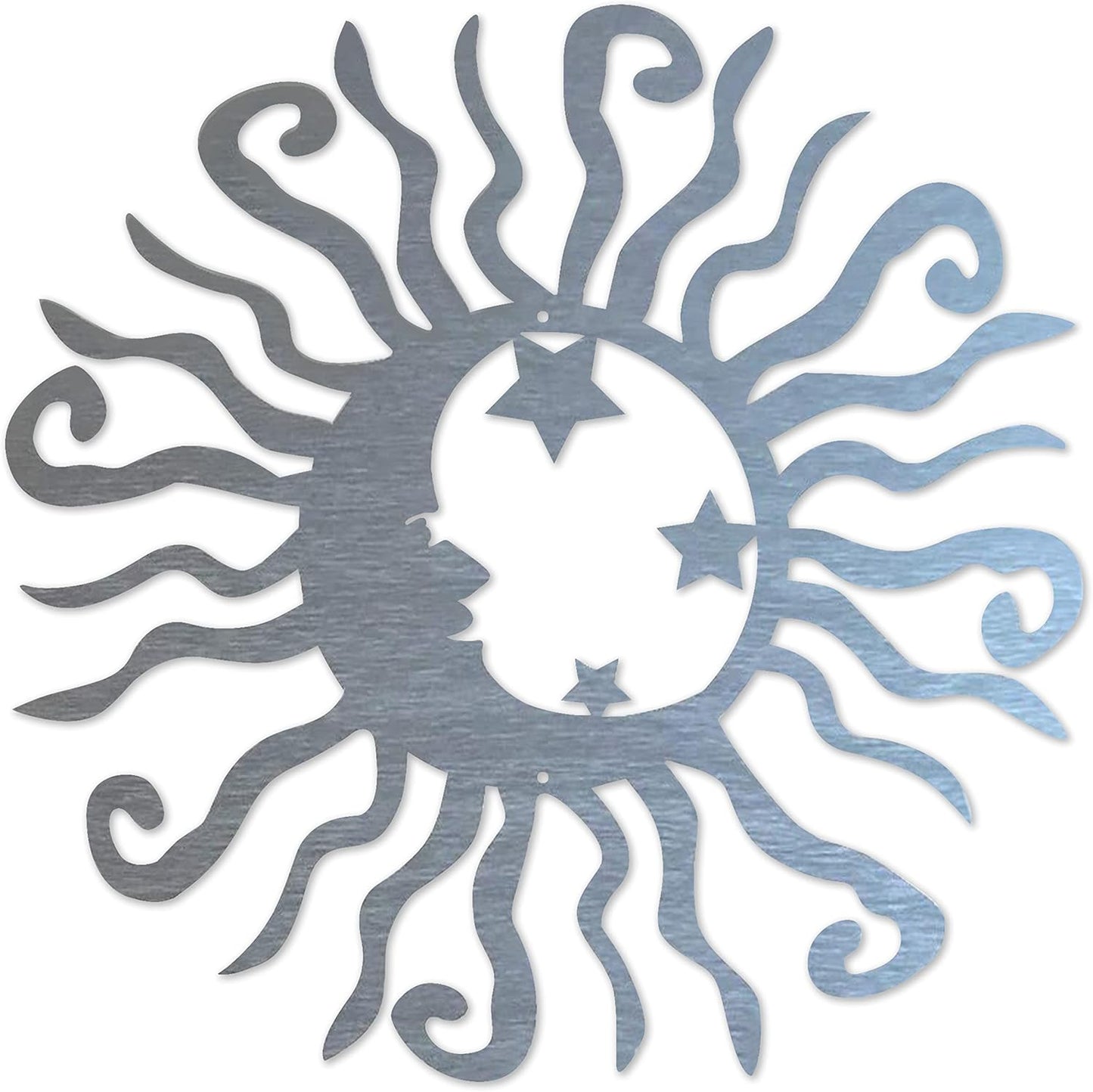 Riverside Designs Wacky Solar Moon Metal Wall Art Steel Outdoor Decor | Heavy-Duty and Waterproof | Made in USA (Silver, 36L x 36W)