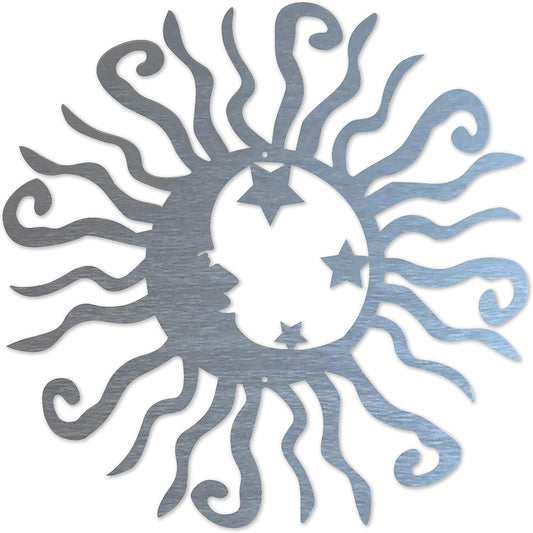 Riverside Designs Wacky Solar Moon Metal Wall Art Steel Outdoor Decor | Heavy-Duty and Waterproof | Made in USA (Silver, 12L x 12W)